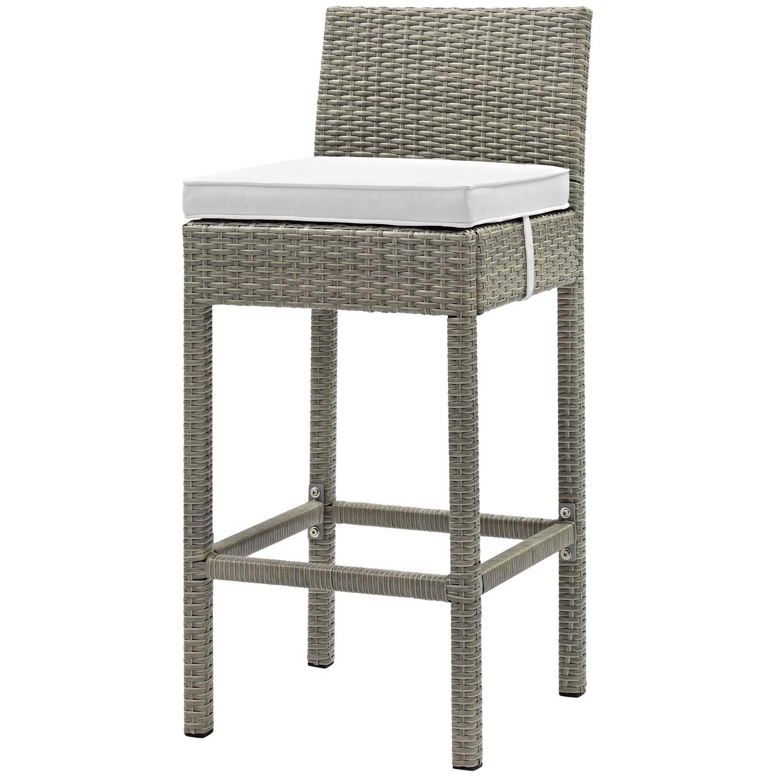 Modern Contemporary Outdoor Rattan Wicker Bar Stool Chair in White & Light Gray - Perfect for Patio, Balcony, and Garden Decor
