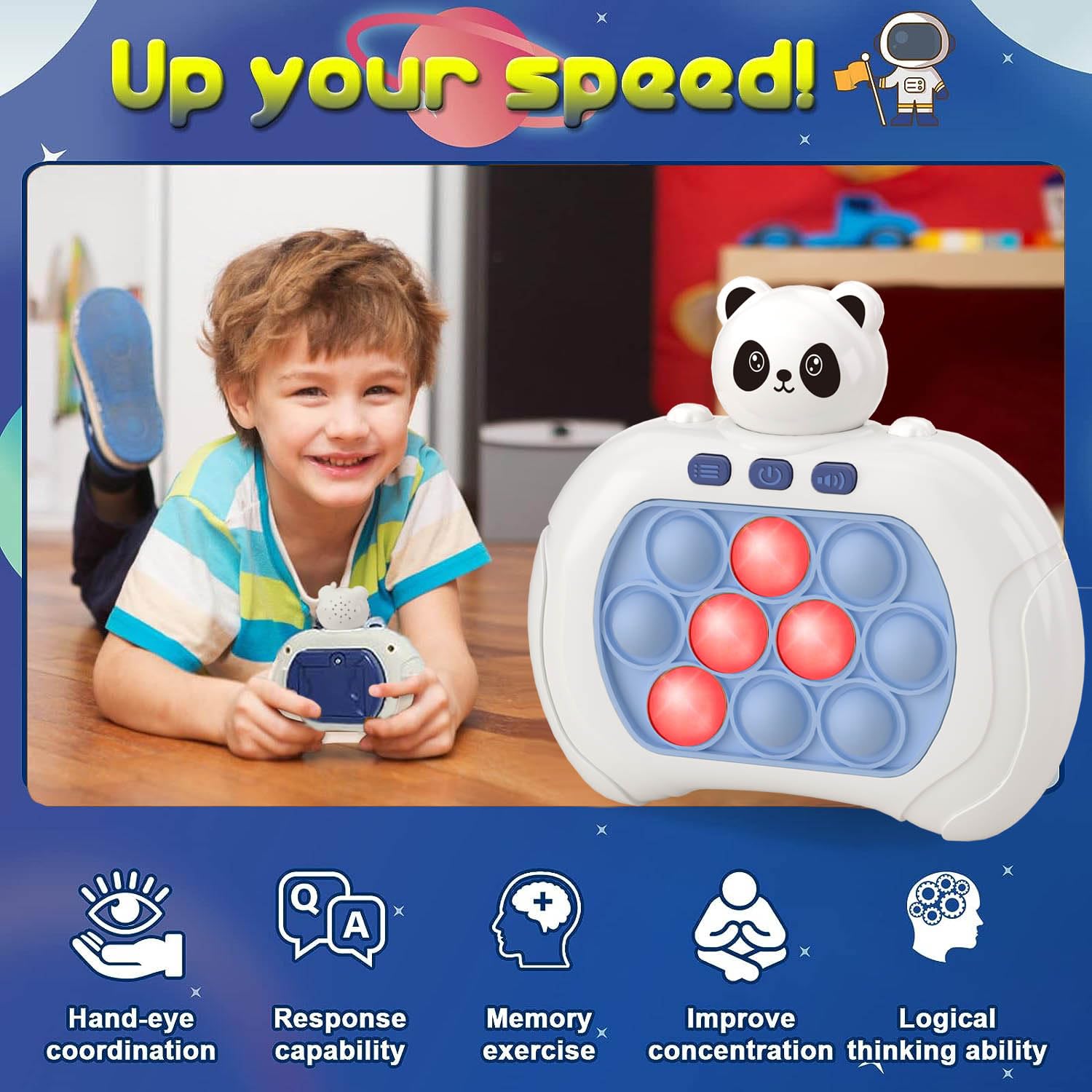 Fast Push Bubble Fidget Toy - Handheld Game Console for Kids Ages 3-12, Light Up Puzzle Game with Quick Press Buttons - Perfect Gift for Boys & Girls - Fun for Travel, Classroom & Stress Relief