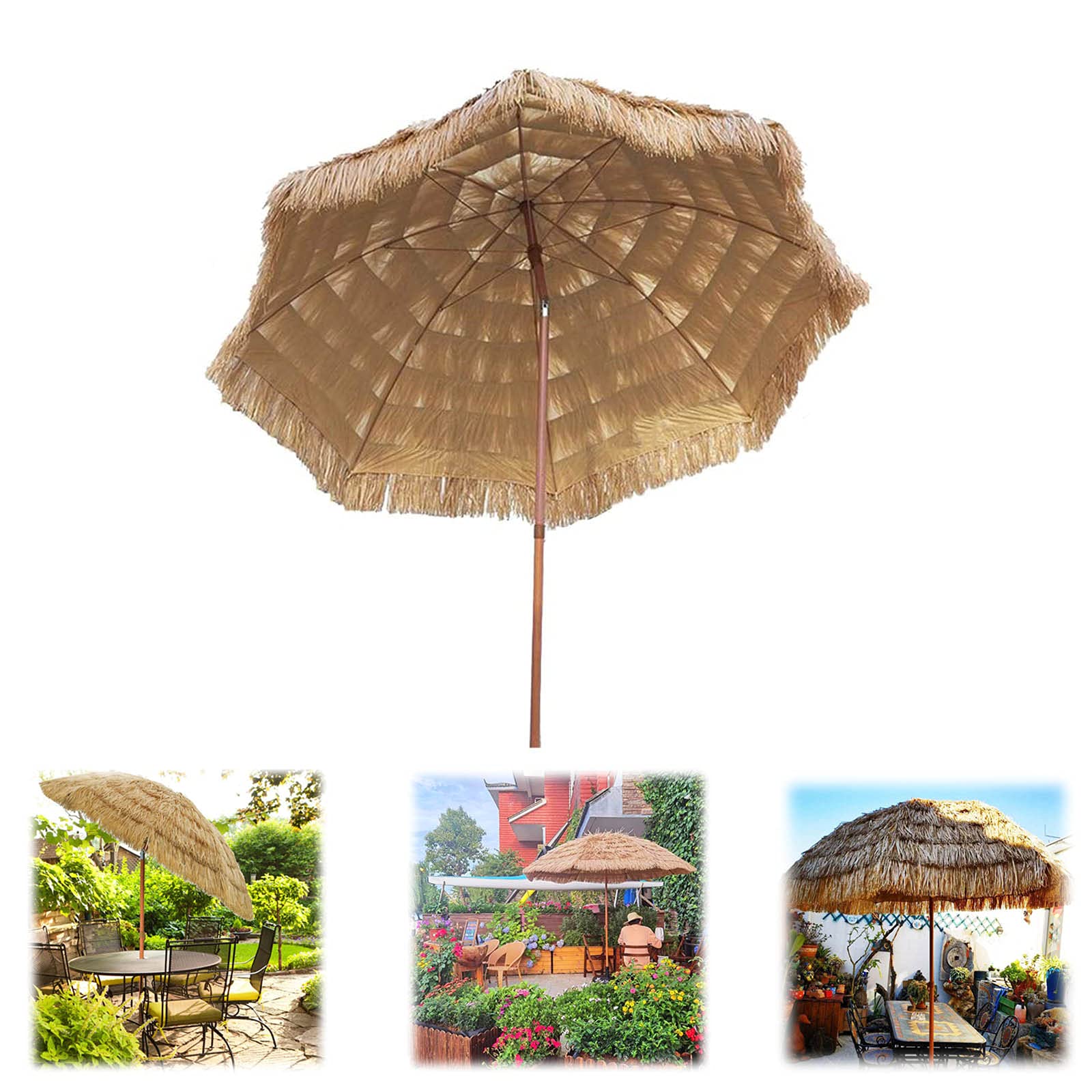 Premium 1.8m Hawaiian Thatch Beach Umbrella - UV Protection & Adjustable Tilt - Perfect for Outdoor Terraces, Gardens, Decks & Small Courtyards - Ideal for Beach Vacations, Poolside Lounging & Backyard Relaxation