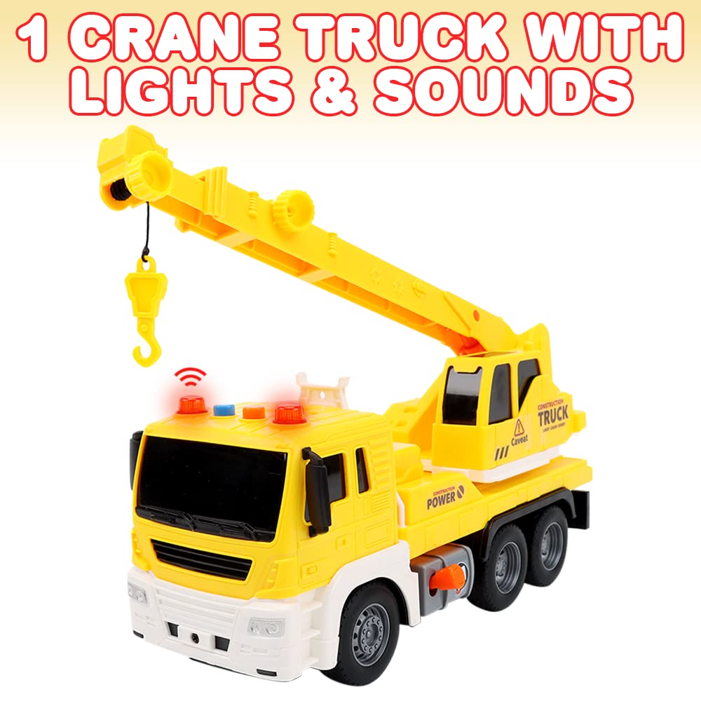 ArtCreativity Light Up Crane Truck Toy - Kids Construction Vehicle with Movable Crane, LED Lights & Sound Effects | Push & Go Toy for Boys & Girls | Perfect for Pretend Play, Birthday Gifts & STEM Learning