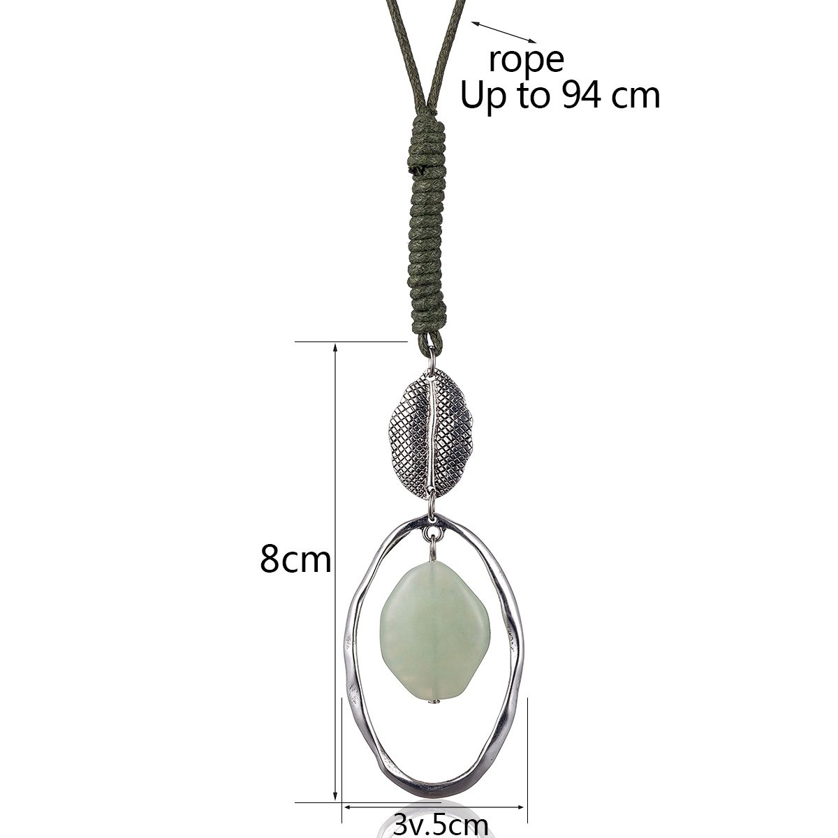 Handmade Green Stone Pendant Necklace for Women - Natural Braided Long Chain Jewelry for Boho, Casual & Evening Wear