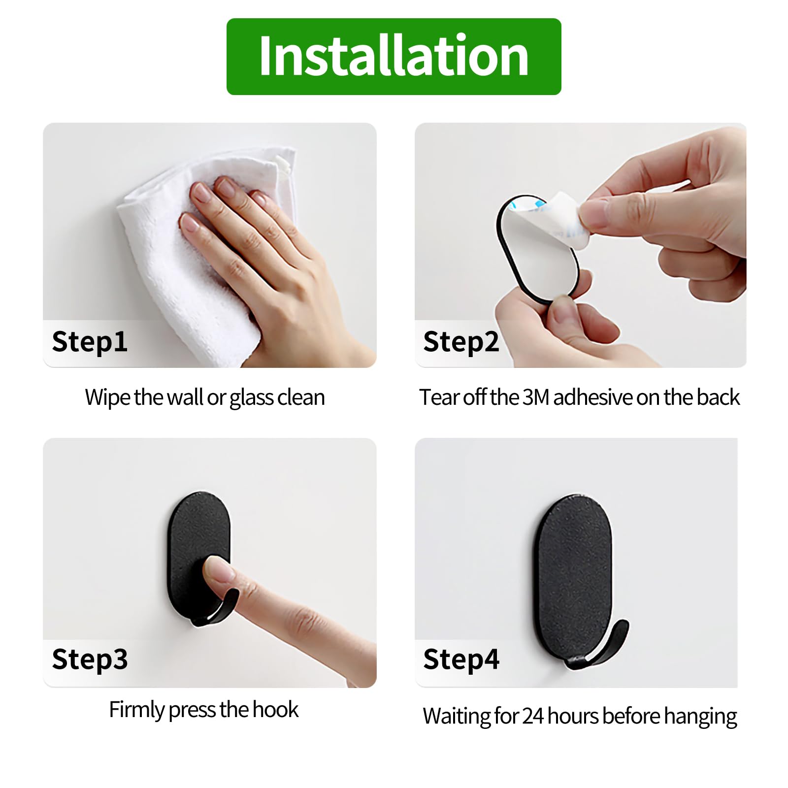 10 Pack Heavy Duty Stainless Steel Adhesive Hooks - Strong Wall Mount Hangers for Coats, Towels, Keys & Home Organization - Perfect for Bathroom, Kitchen, Bedroom & Office Use (White)