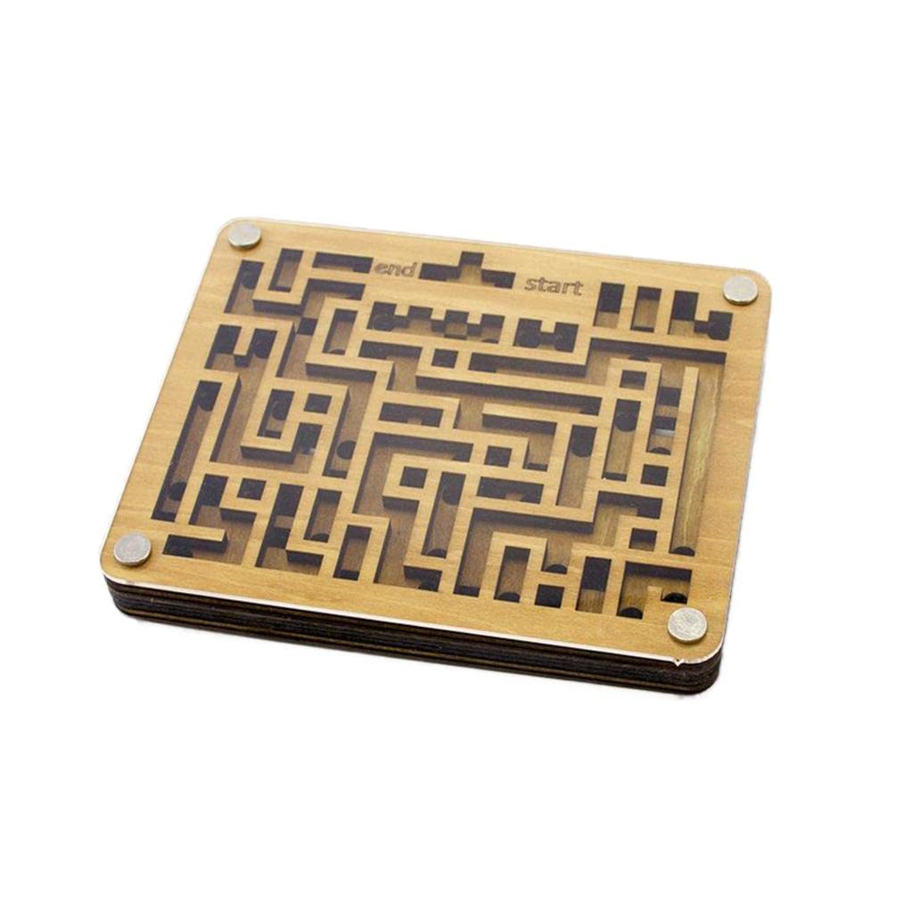 MERISHOPP® Wooden Maze Game - 2 Sides Puzzle for Adults, Teens & Kids - Educational Brain Teaser Toy - Perfect for Family Game Night, Classroom Activities & Stress Relief (1 Piece Wooden Maze Puzzle)