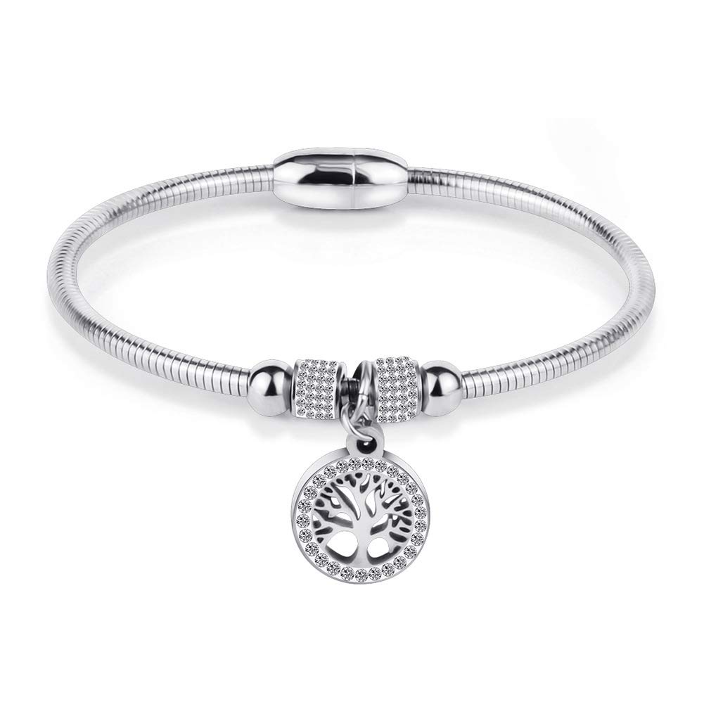 DWJSu Family Tree of Life Bangle Charm Bracelets - Magnetic Clasp Friendship Bracelet for Women & Girls - Perfect for Gifts, Mother's Day & Best Friend Matching Jewelry
