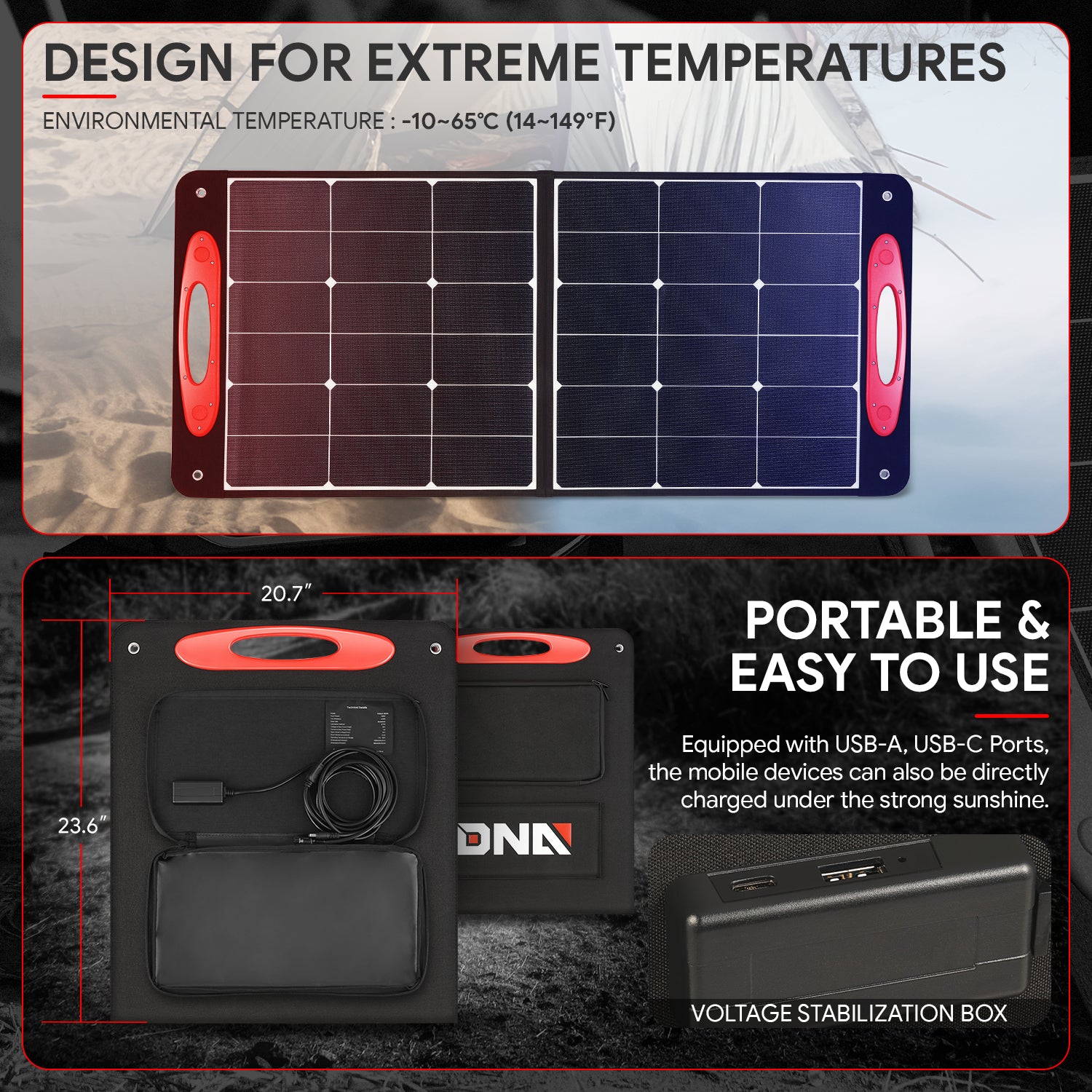 100W Foldable Solar Panel with USB A & USB C Output Ports - Portable Solar Charger for Camping, Hiking, RV & Outdoor Power Supply