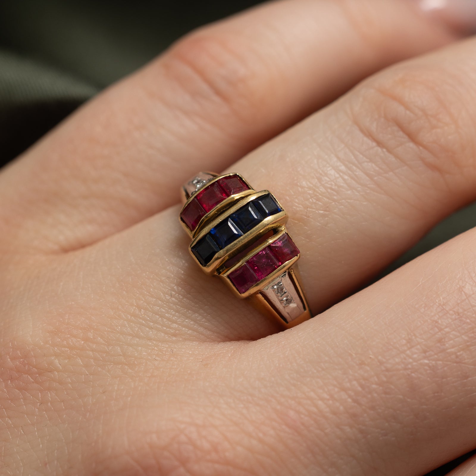 Exquisite Sapphire, Ruby & Diamond Multi-Column Ring | 0.02ctw Diamonds & 1.26ctw Gemstones | Size 7 | Perfect for Anniversary Gifts, Engagement Rings & Special Occasions