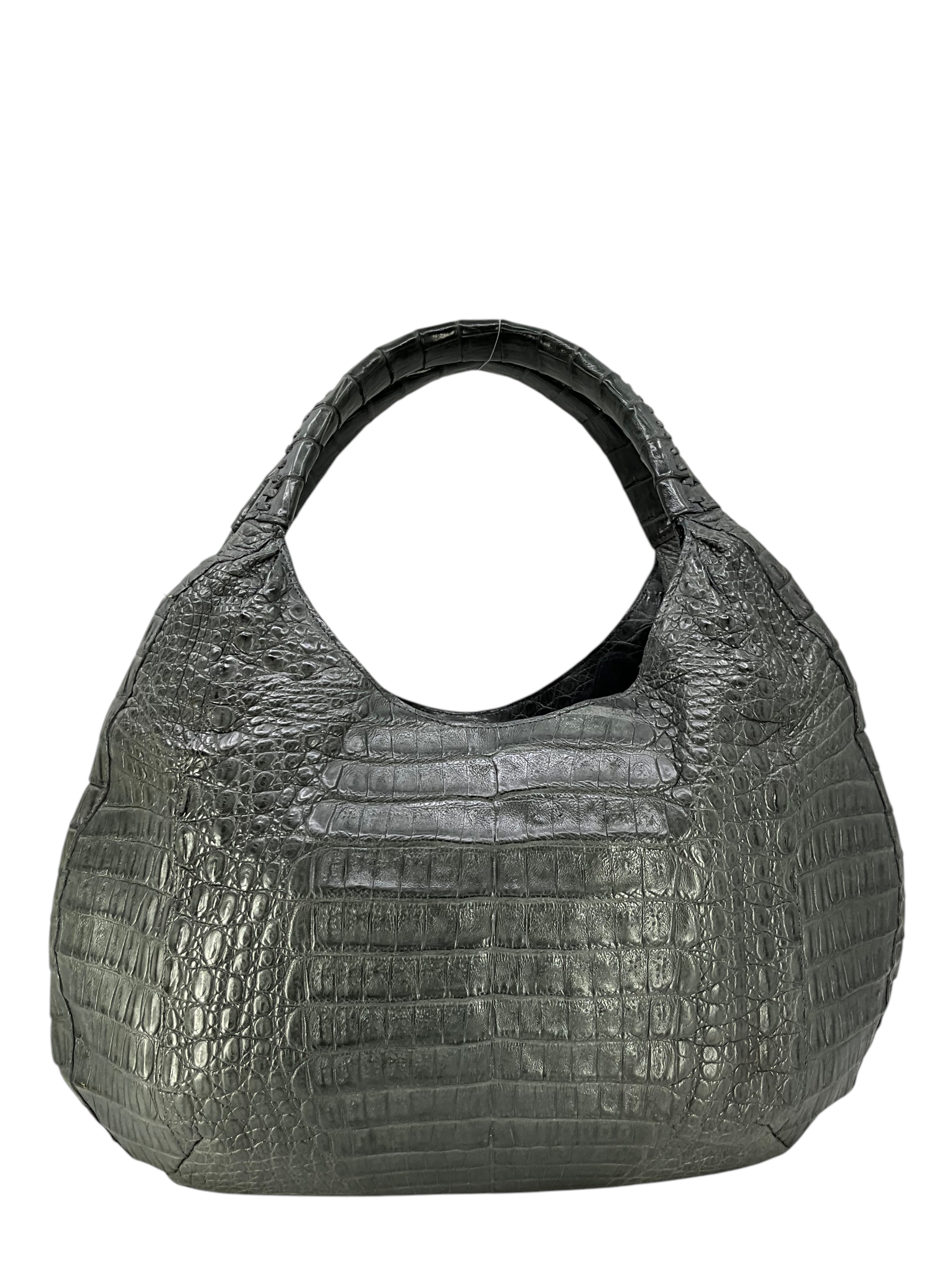 Nancy Gonzalez Genuine Crocodile Leather Hobo Bag with Ruffled Design - Perfect for Women's Fashion, Evening Events & Luxury Handbag Collection