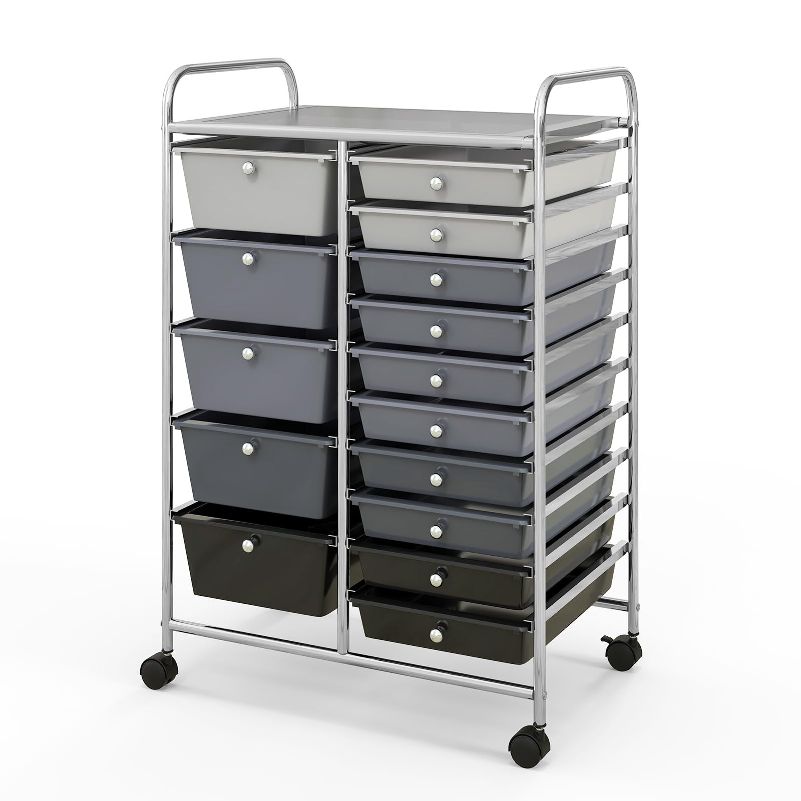 ARLIME 15-Drawer Rolling Storage Cart - Grey Metal & Plastic Organizer with Polypropylene Boxes for Office, School, Craft Room & Home Organization