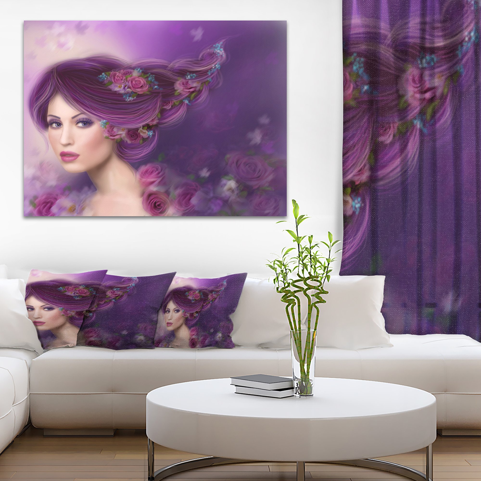 Abstract Purple Hair Woman Portrait Canvas Print - Modern Wall Art for Living Room, Bedroom & Office Decor