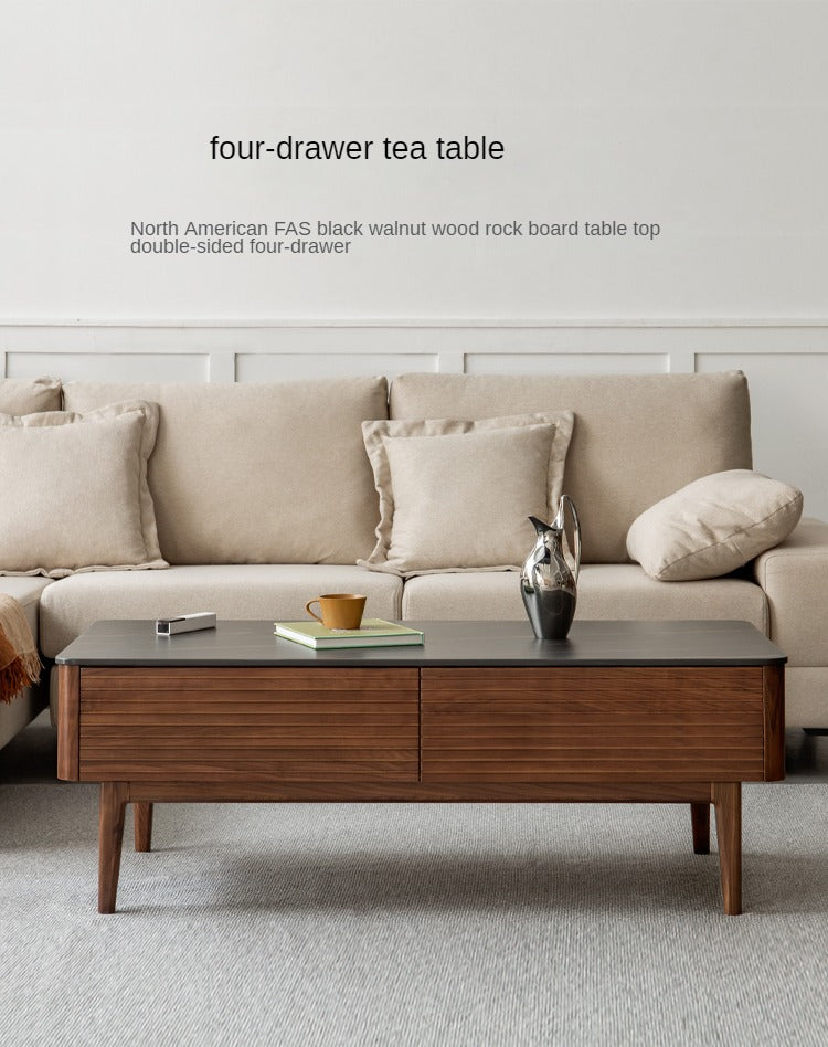 Solid Black Walnut Wood Coffee Table with Natural Slate Top - Perfect for Living Room, Lounge & Modern Home Decor