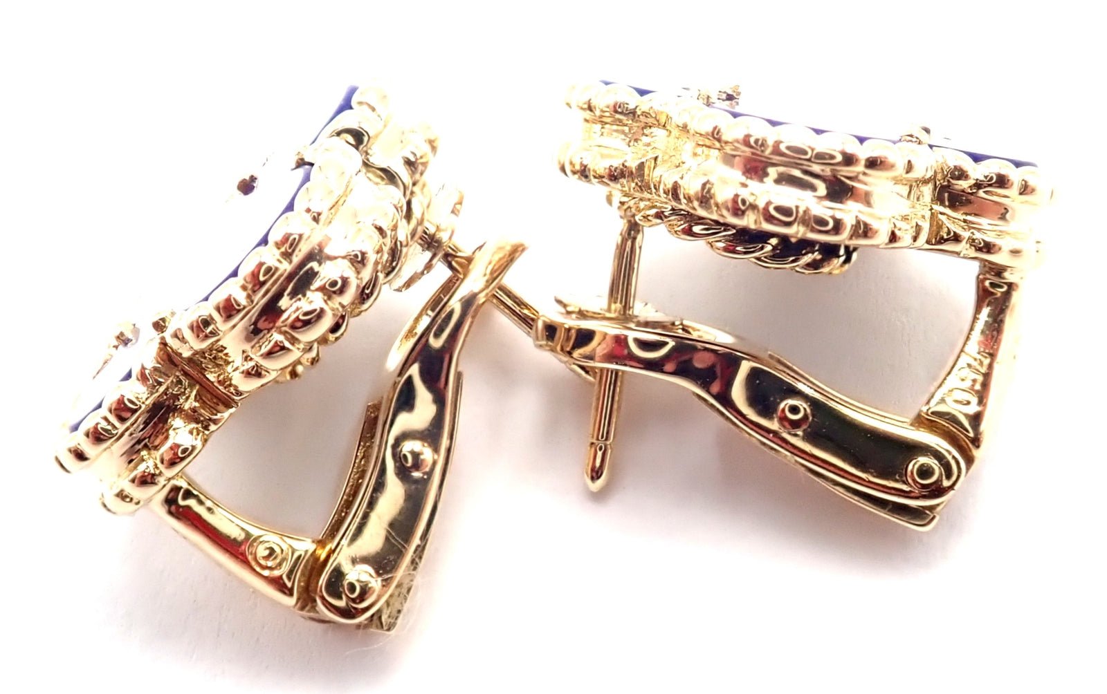 Van Cleef & Arpels 18k Yellow Gold Vintage Alhambra Blue Lapis Lazuli Earrings - Luxury Jewelry for Women, Perfect for Weddings, Parties & Special Occasions