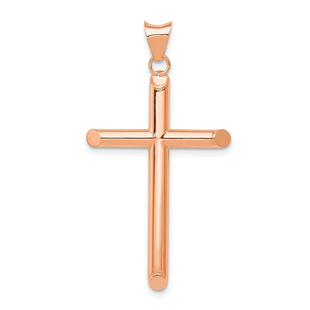 14K Rose Gold Polished Cross Pendant Necklace for Women - Religious Faith Jewelry Gift for Christmas, Baptism & Everyday Wear