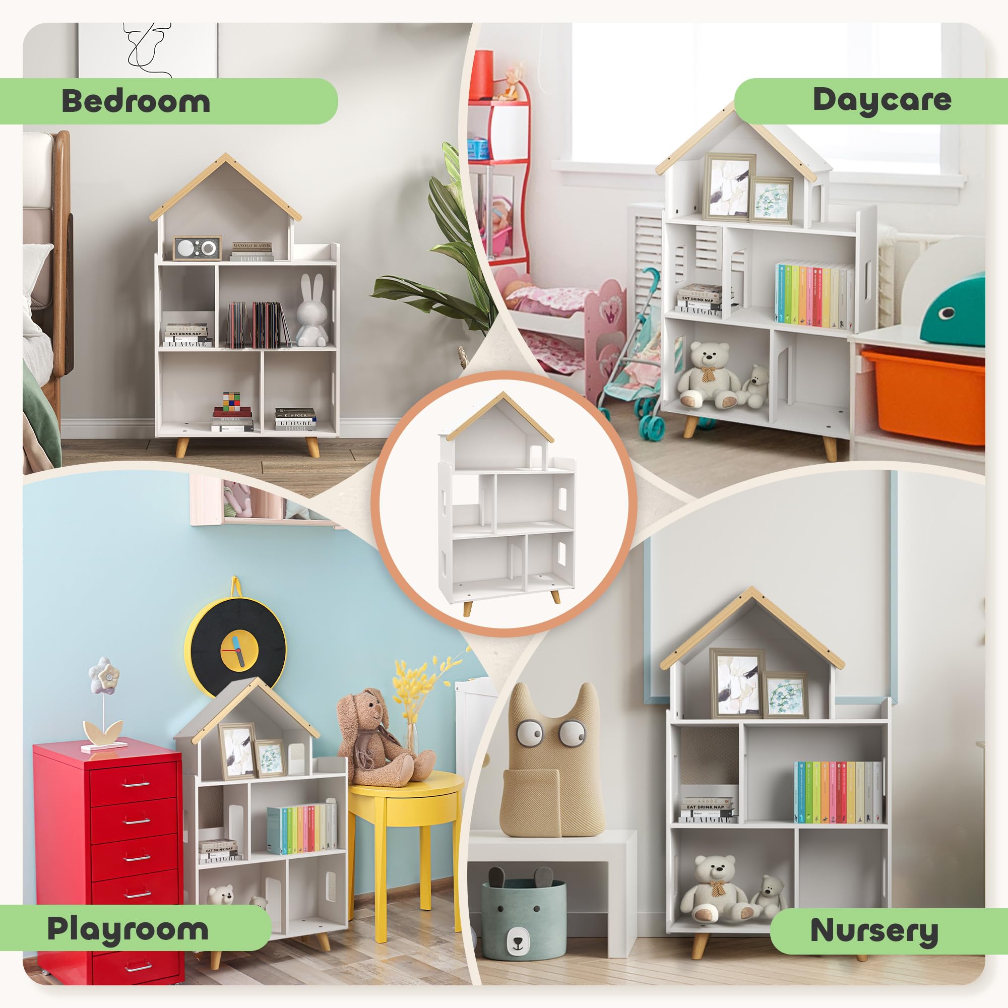 Qaba 3-Tier Kids Toy Storage Organizer & Bookshelf - White | Space-Saving Toy & Book Organizer for Playroom, Bedroom, Nursery | Perfect for Kids Room Organization & Montessori Learning