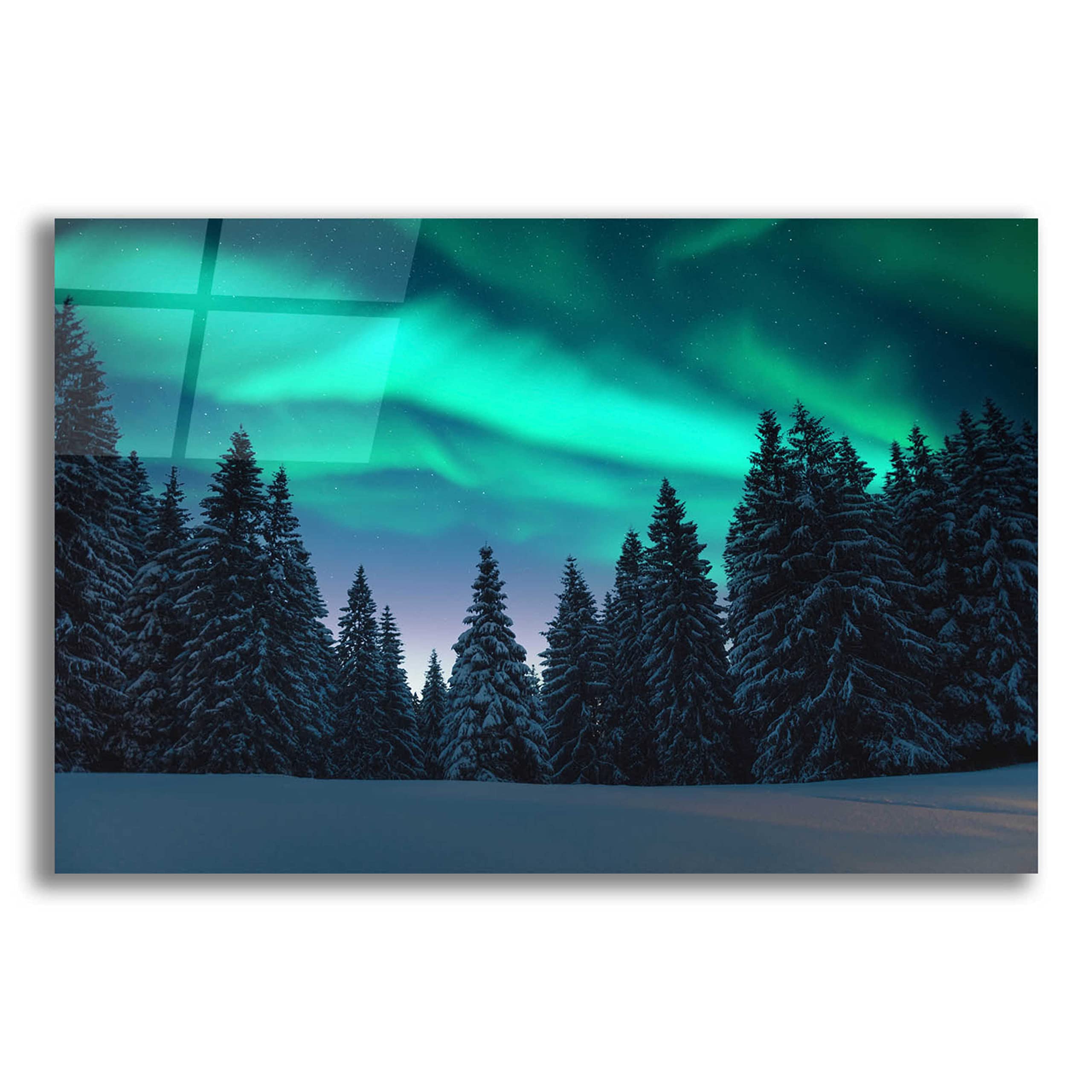 Epic Art 'Northern Lights in Winter Forest 3' - Premium Acrylic Glass Wall Art 24x16 Inches - Stunning Aurora Borealis Landscape Painting for Living Room, Bedroom & Office Decor