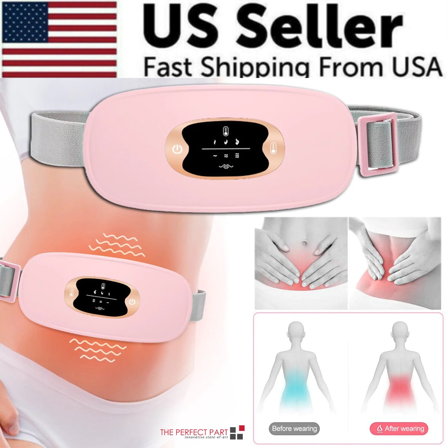 Electric Heating Menstrual Pad Belt with Vibration & Heat Therapy - Period Pain Relief for Women - Comfortable Cramp Relief at Home, Work or During Sleep