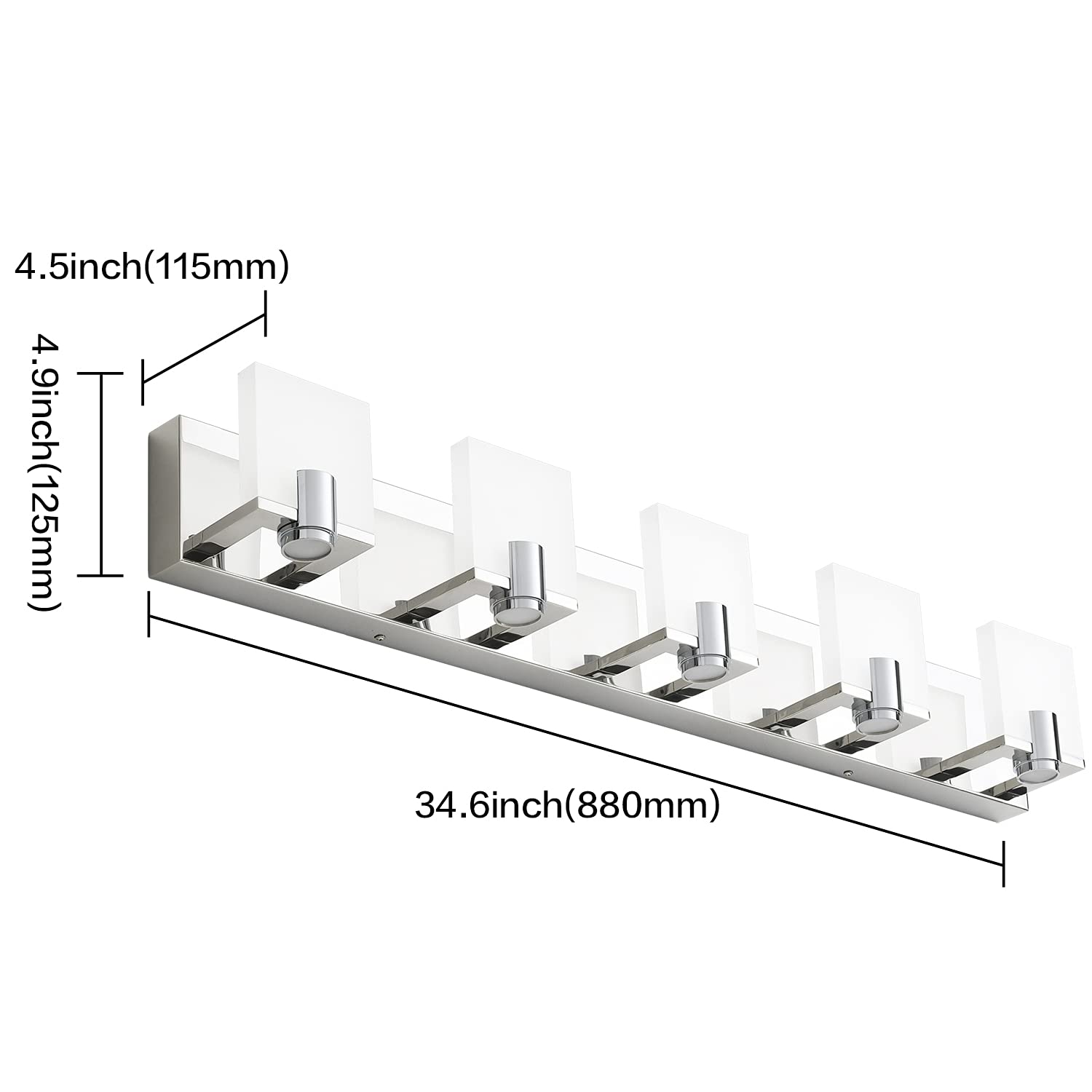 Dimmable LED Bathroom Vanity Lighting - Modern 5-Light Fixture with Gloss Chrome Finish for Mirror Illumination | Perfect for Master Bath, Powder Room & Spa-Style Decor