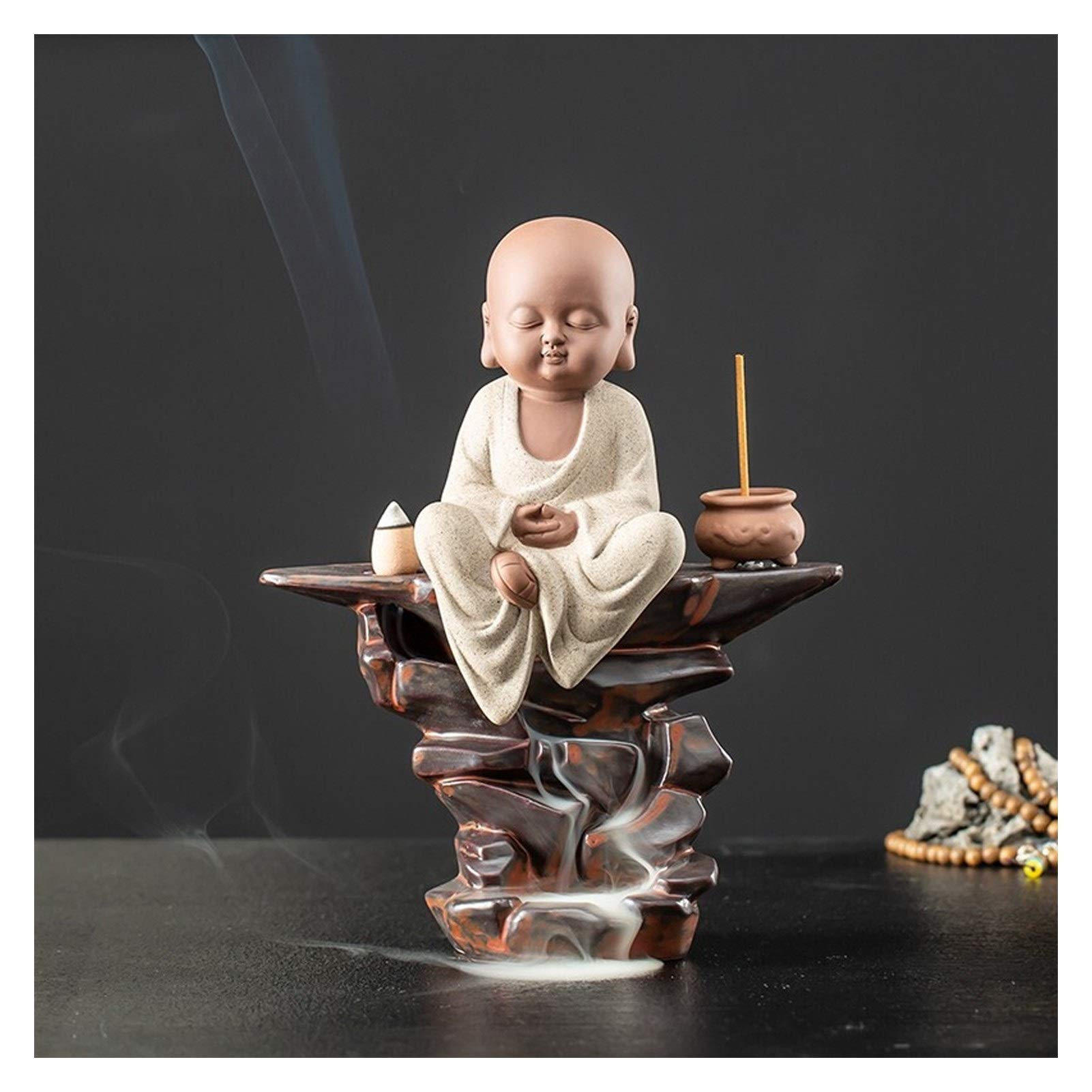 Premium Ceramic Backflow Incense Burner Holder - Zen Monk Design for Home Decor, Meditation & Aromatherapy | Perfect for Yoga, Tea Ceremony & Relaxation Spaces