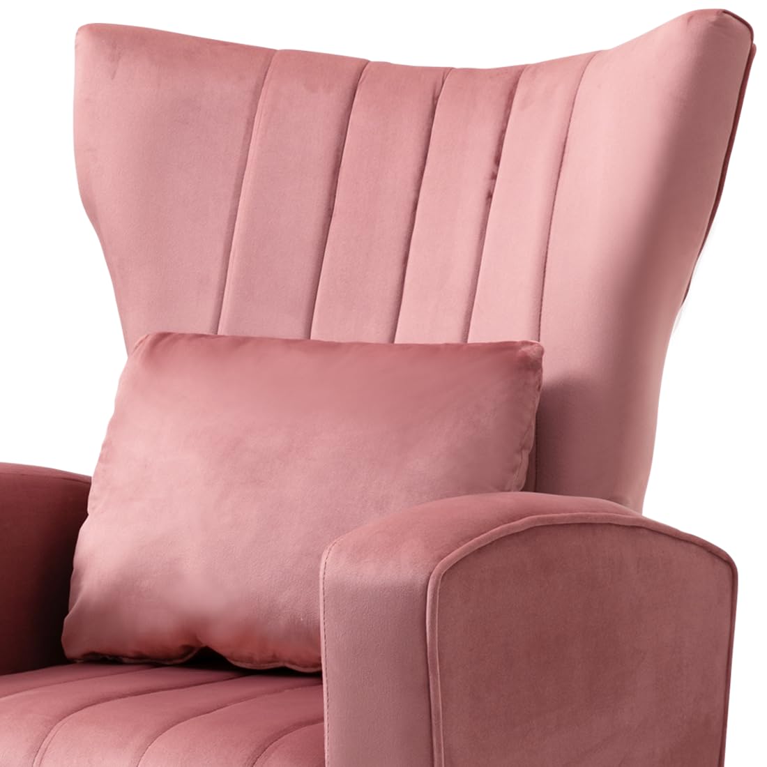 X-VOLSPORT Velvet Accent Chairs Set of 2 - Mid Century Modern High Back Living Room Chairs with Waist Pillow, Upholstered Armchairs with Gold Metal Legs for Bedroom, Club, Office & Lounge - Soft Pink Velvet Fabric for Cozy Home Decor