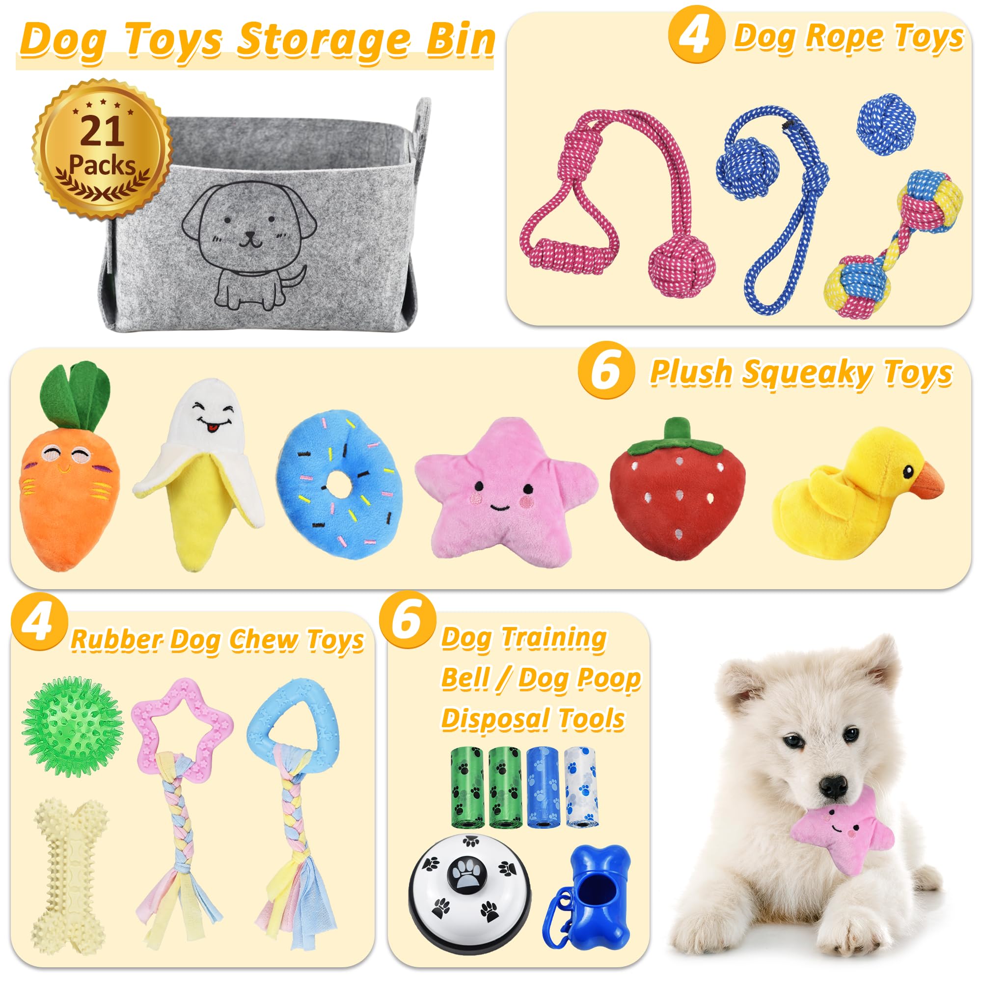 Ousiya 21 Pack Puppy Toys Set - Small Dog Chew Toys for Teething, Rope & Training Toys with Storage Box | Durable Pet Toys for Small & Medium Dogs - Perfect for Playtime, Training & Dental Care
