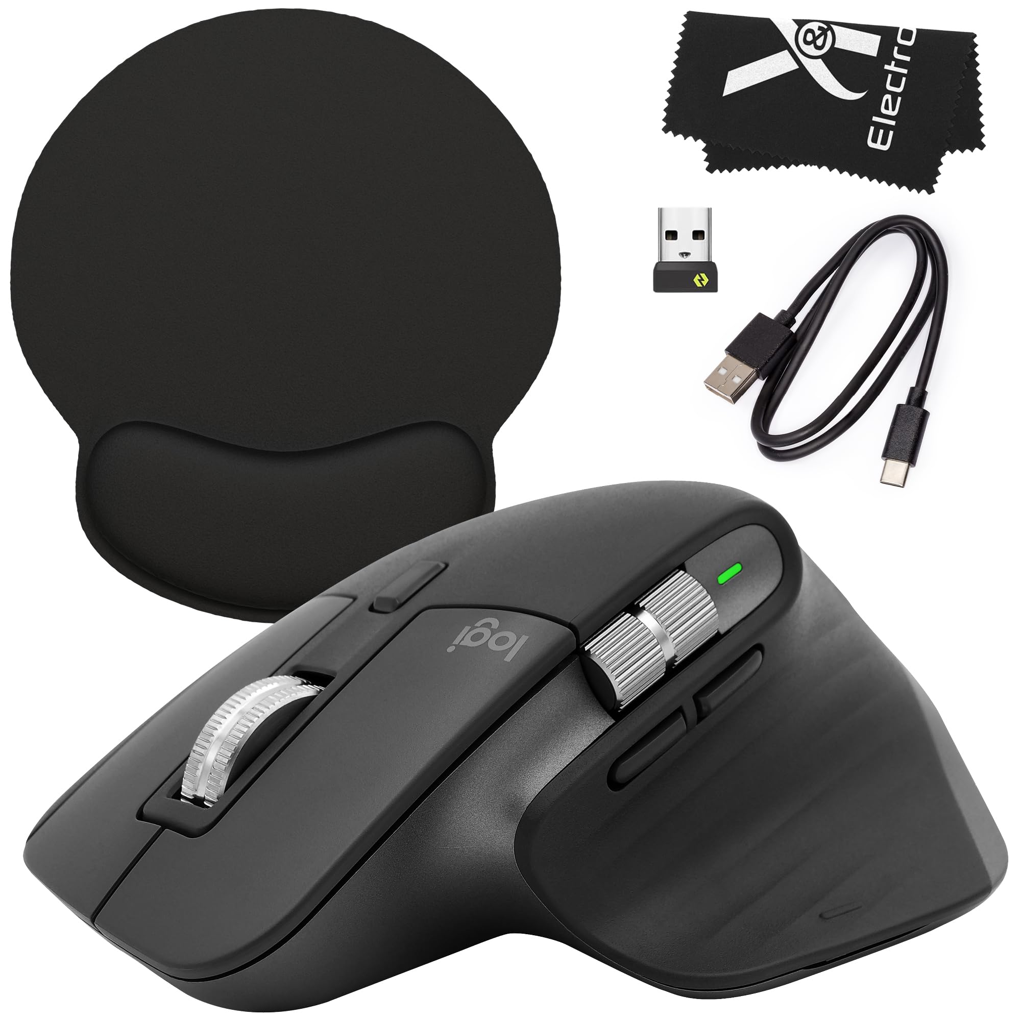 Logitech MX Master 3S Wireless Mouse with Black Mousepad & Microfiber Cloth - 8000 DPI Ergonomic Mouse for Mac/Windows/Chrome/Linux - Ultra-Fast Scrolling, Silent Clicks (Graphite) - Perfect for Office Work, Graphic Design & Gaming