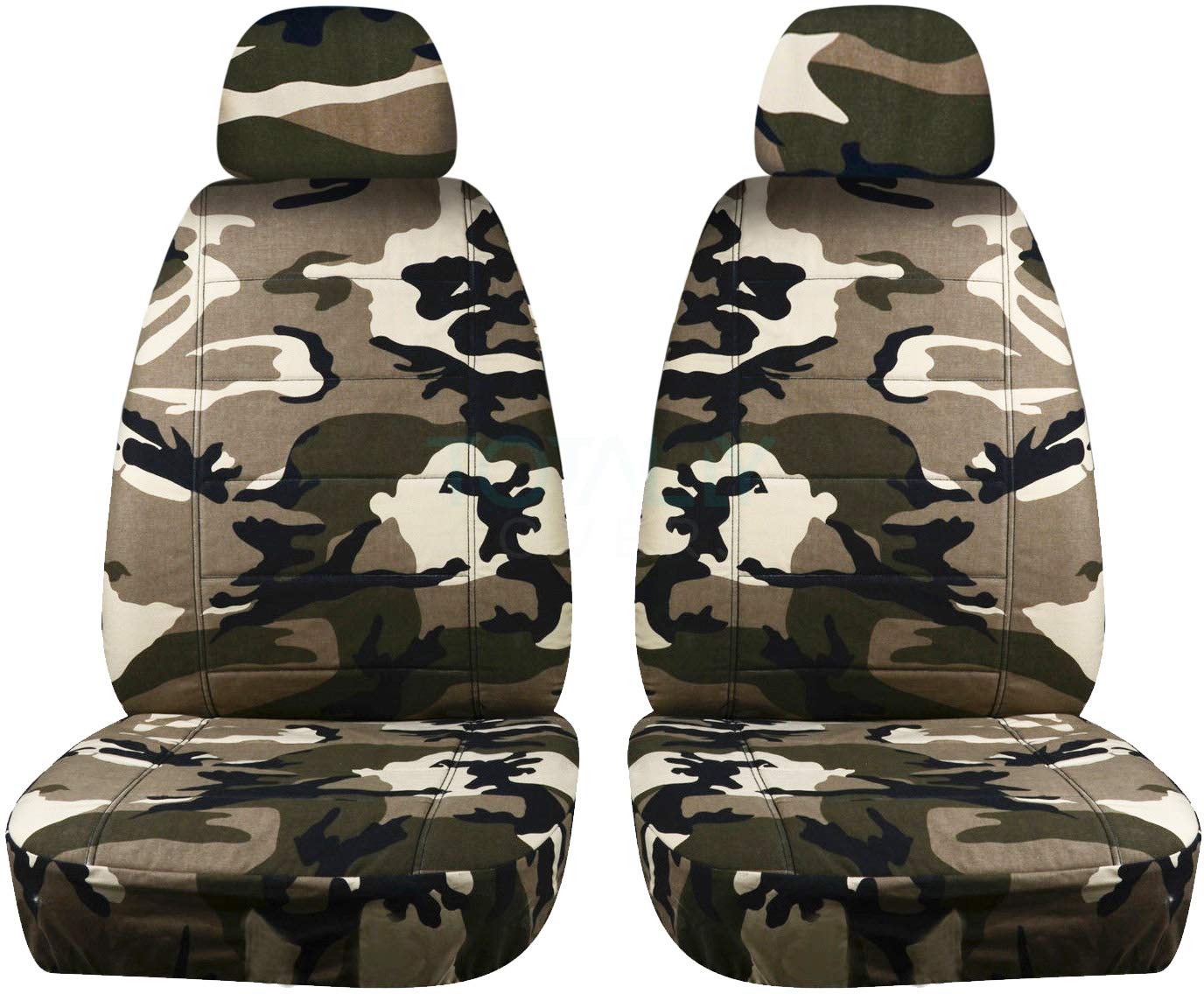 Universal Camouflage Car Seat Covers - Tan & Beige Camo Design with 2 Separate Headrests | Fits Most Front Bucket Seats | Airbag, Seat Belt & Armrest Compatible (22 Prints) | Perfect for Trucks, SUVs & Off-Road Vehicles