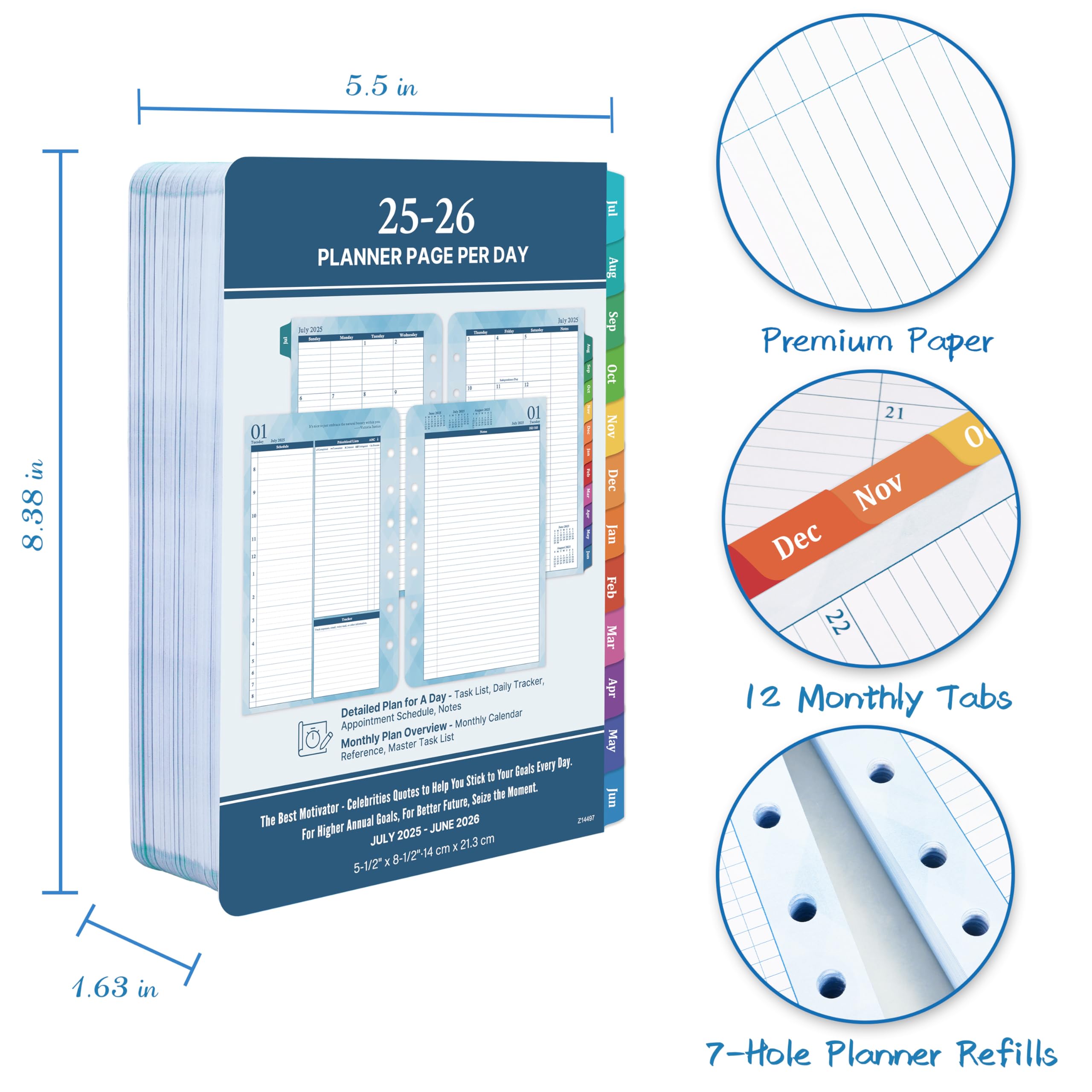 2025-2026 Daily & Monthly Planner Refills - July 2025 to June 2026 | 5.5