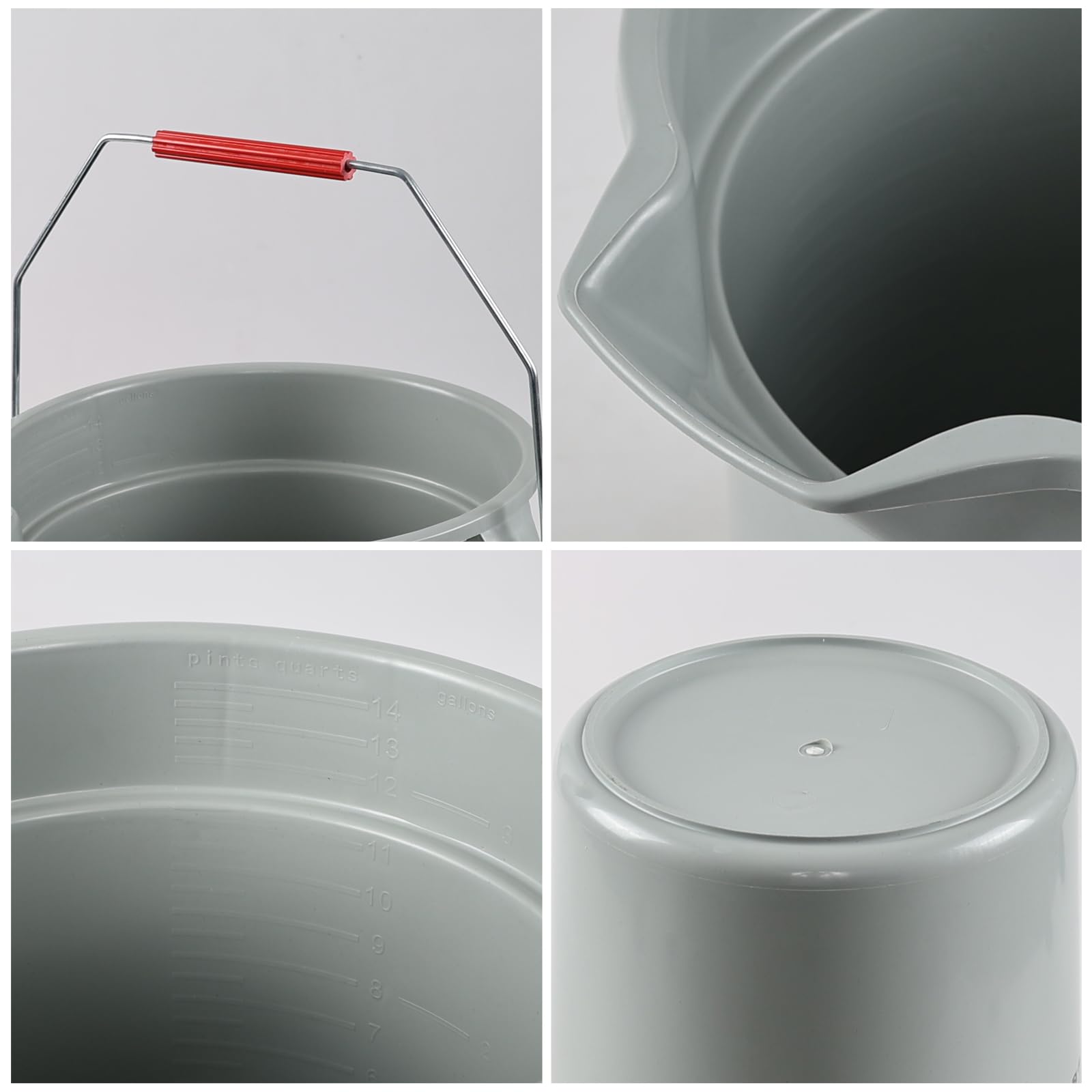 Morcte 3.5 Gallon Heavy Duty Plastic Cleaning Bucket with Handle - 4 Pack Commercial Round Utility Pails for Home, Office & Industrial Cleaning - Durable Gray Cleaning Buckets for Mopping, Car Washing & Janitorial Use