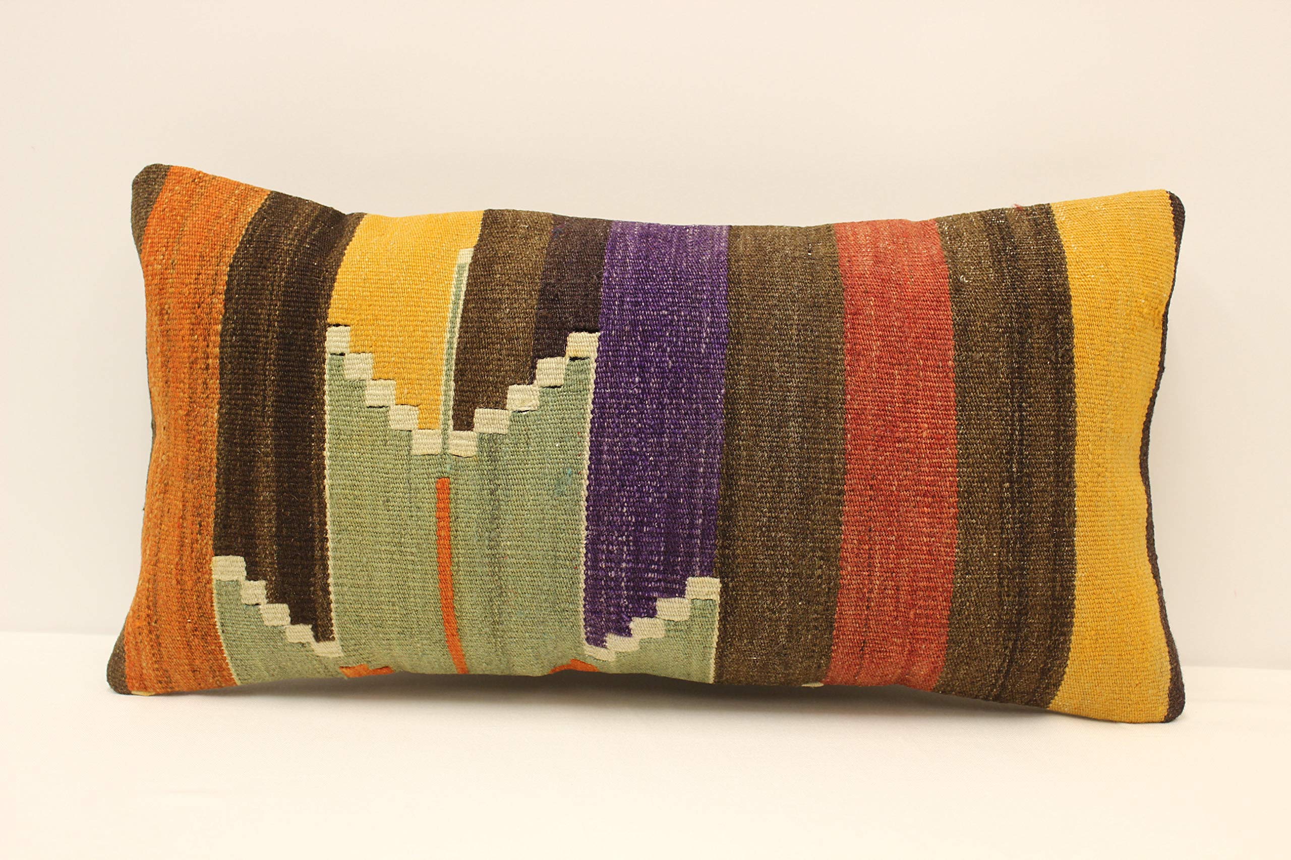 Vintage Kilim Pillow Cover 12x24 Inches - Bohemian Lumbar Throw Pillow for Sofa, Couch, Bed - Handmade Decorative Cushion Cover for Home Decor, Living Room, Bedroom