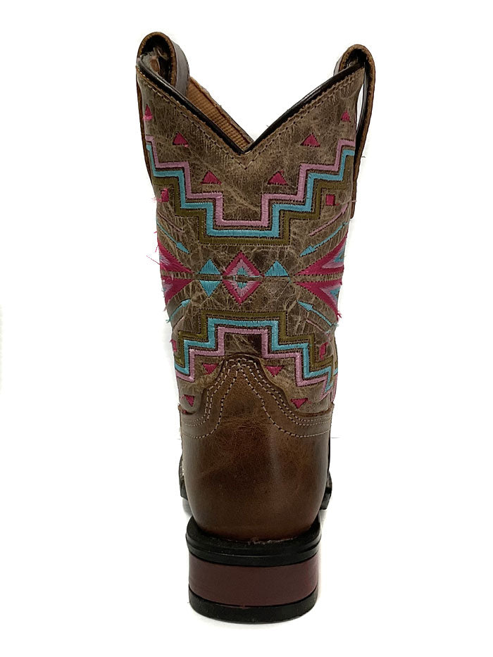 Roper Kids Monterey Aztec Leather Boots for Boys & Girls - Brown Western Cowboy Boots for School, Rodeo & Outdoor Play