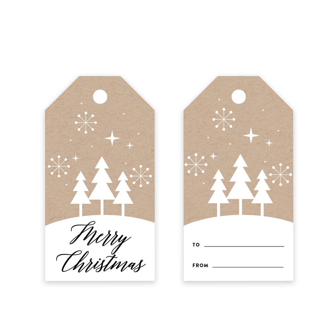 Andaz Press Christmas Holiday Gift Tags - 60-Pack Kraft Brown Minimalist Tree Design Tags for Holiday Parties, Events & Favors | Perfect for Wrapping Presents, Secret Santa Gifts & Christmas Card Decorations