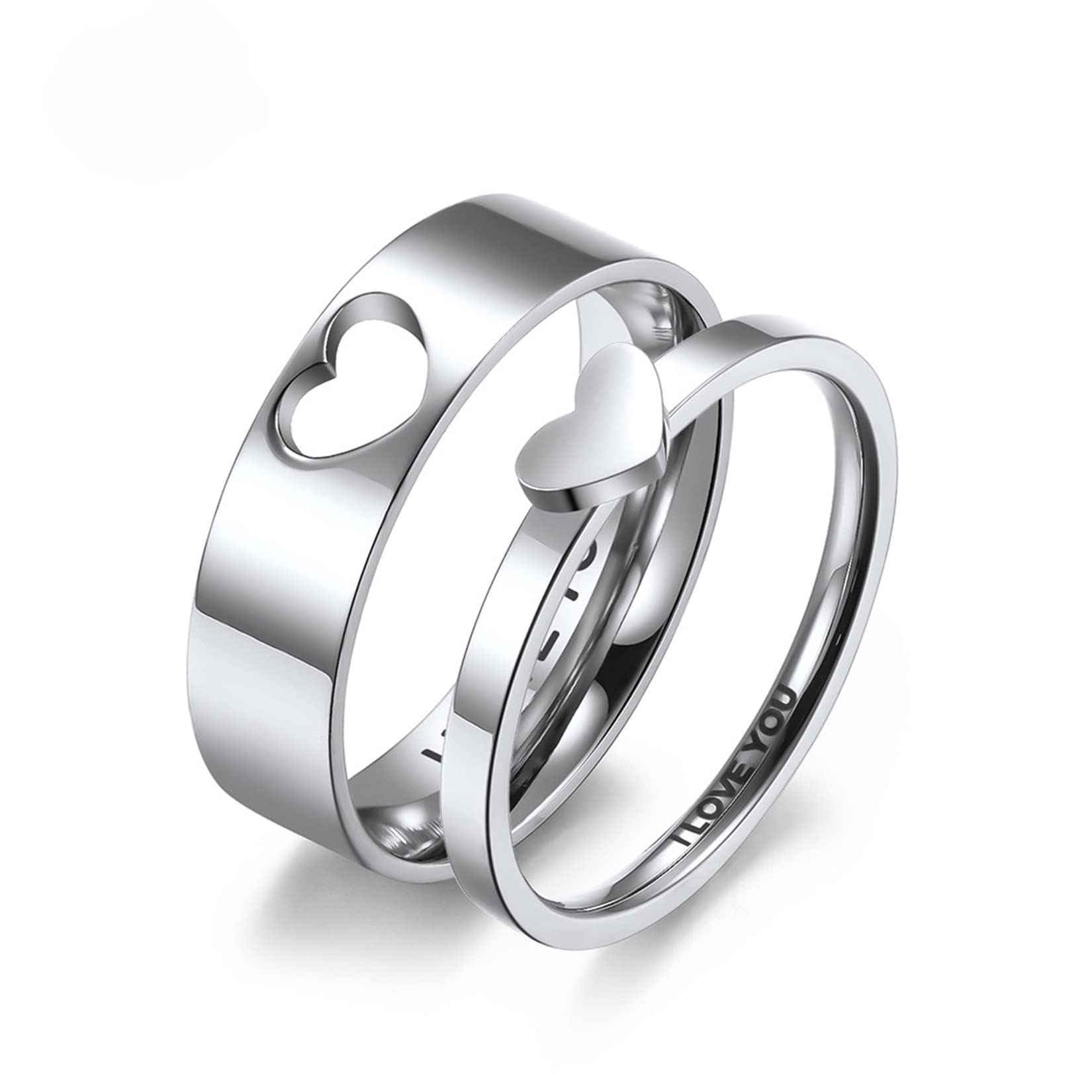 Matching Heart Promise Rings for Couples - I LOVE YOU Couple Rings Set, Engagement & Wedding Bands for Her and Him - Perfect for Anniversaries, Proposals, and Romantic Gifts