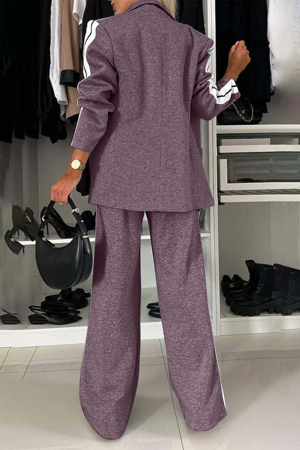 Elegant Full Size Contrast Lapel Collar Top and Pants Set for Women | Business Formal Outfit | Office Wear & Professional Attire