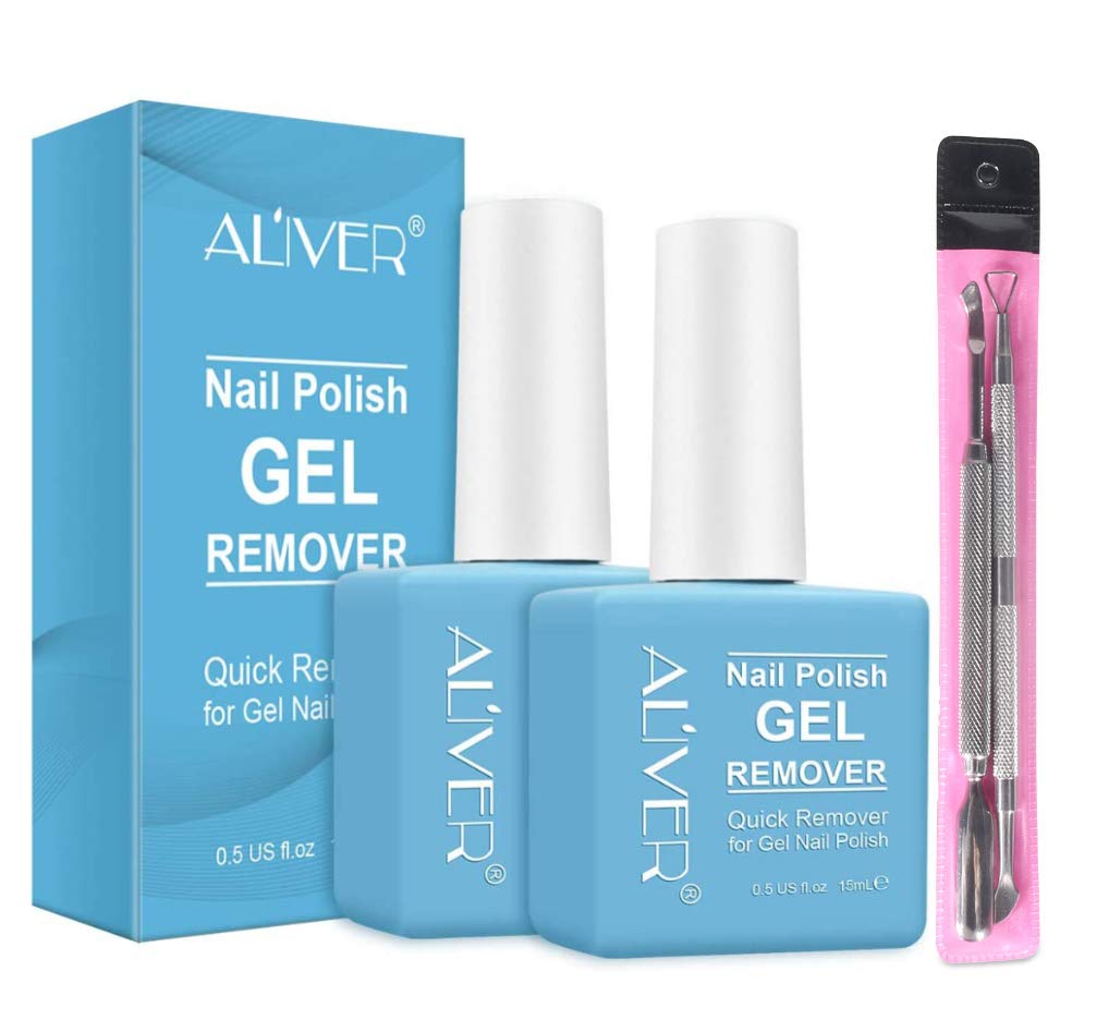 Professional Gel Nail Polish Remover Kit (2pcs) - Fast Acting in 3-5 Minutes, Gentle on Nails with Cuticle Pusher & Nail Scraper - Perfect for Salon & Home Manicures