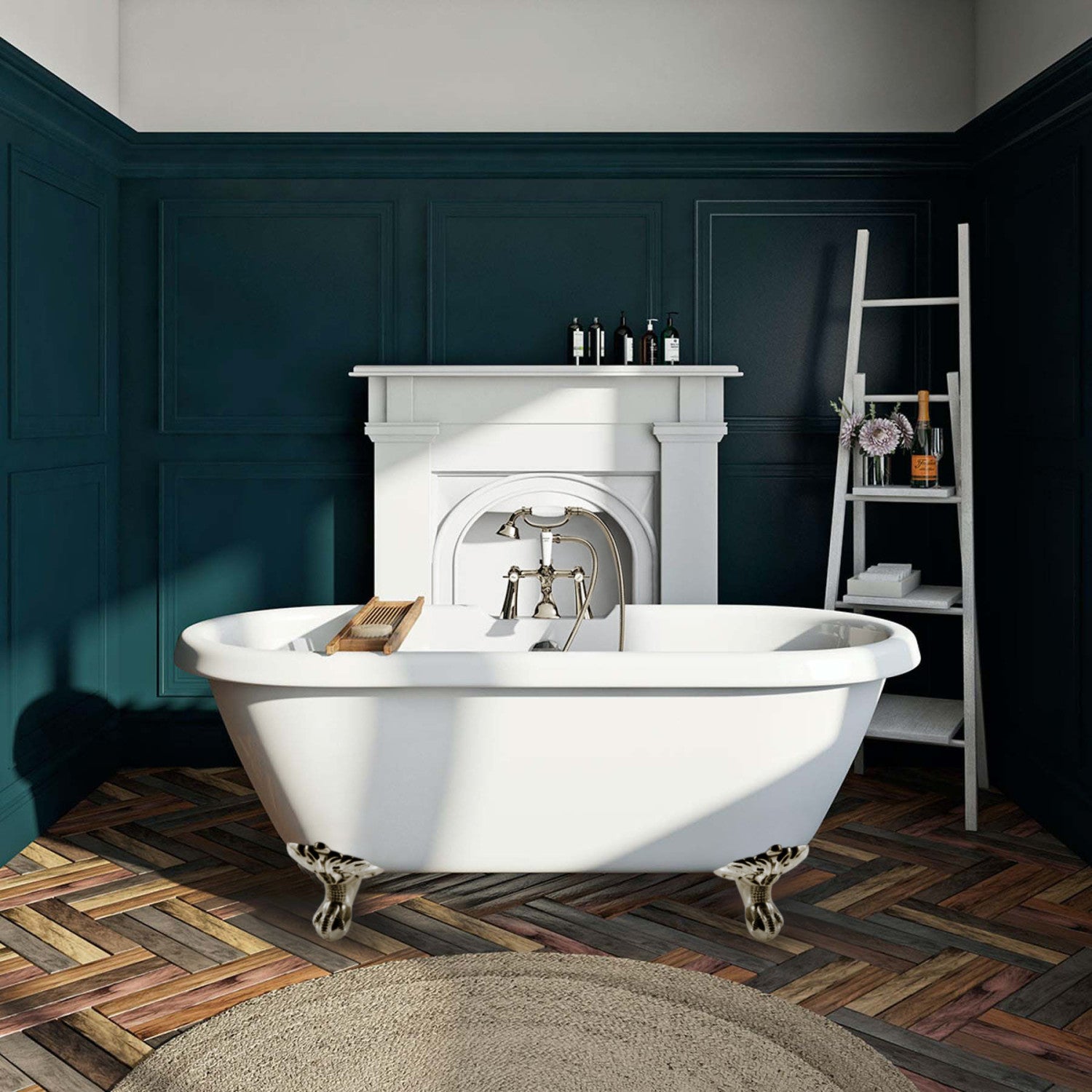 Aqua Eden 67 Inch Glossy White Acrylic Oval Double Ended Clawfoot Bathtub with Polished Nickel Faucet Drillings - Perfect for Vintage Bathroom & Luxury Spa Retreats