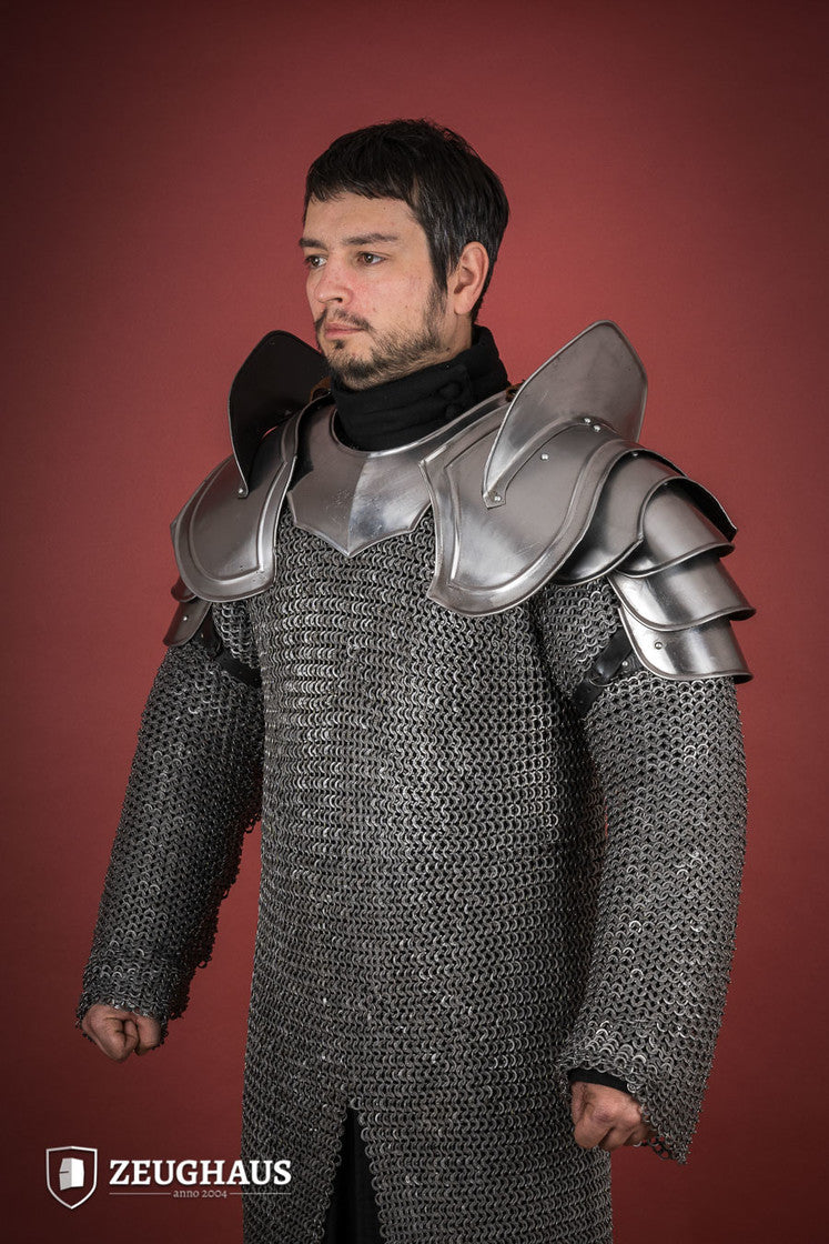 Polished Warrior Pauldrons with Bladebreakers - Medieval Armor Shoulder Guards for LARP, Cosplay & Renaissance Fairs