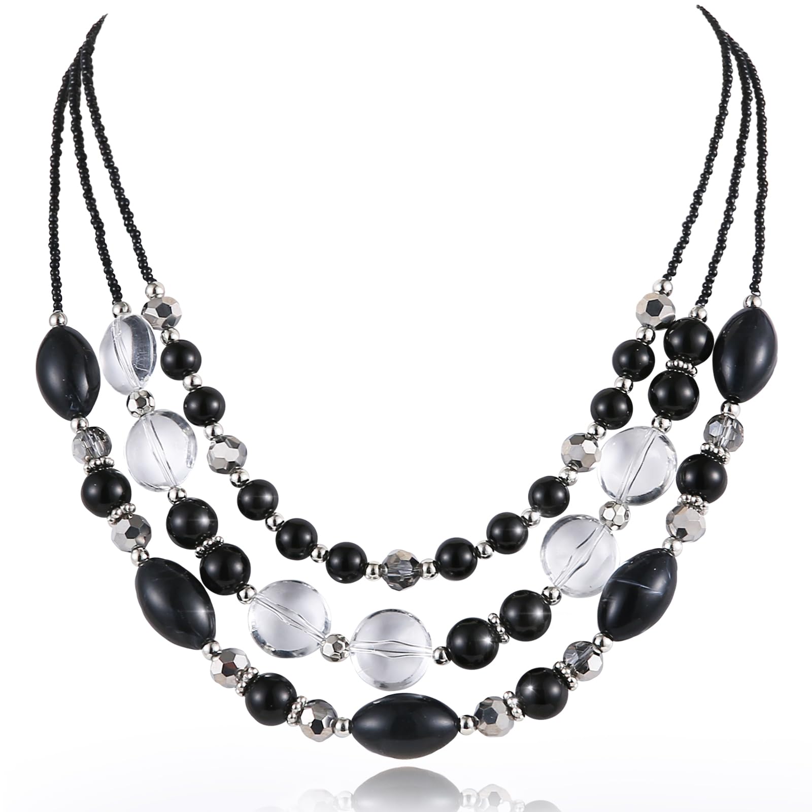 Chunky Layered Beaded Necklace for Women - Multi Strand Statement Jewelry, Fashion Boho Necklace, Birthday Gift for Mom - Perfect for Parties, Weddings & Everyday Wear