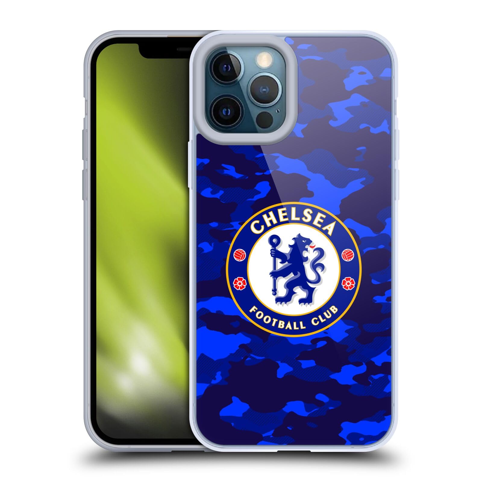 Officially Licensed Chelsea FC Camouflage Crest Soft Gel Case for Apple iPhone 12 Pro Max - Durable Protection with Stylish Team Design, Perfect for Soccer Fans and Match Days