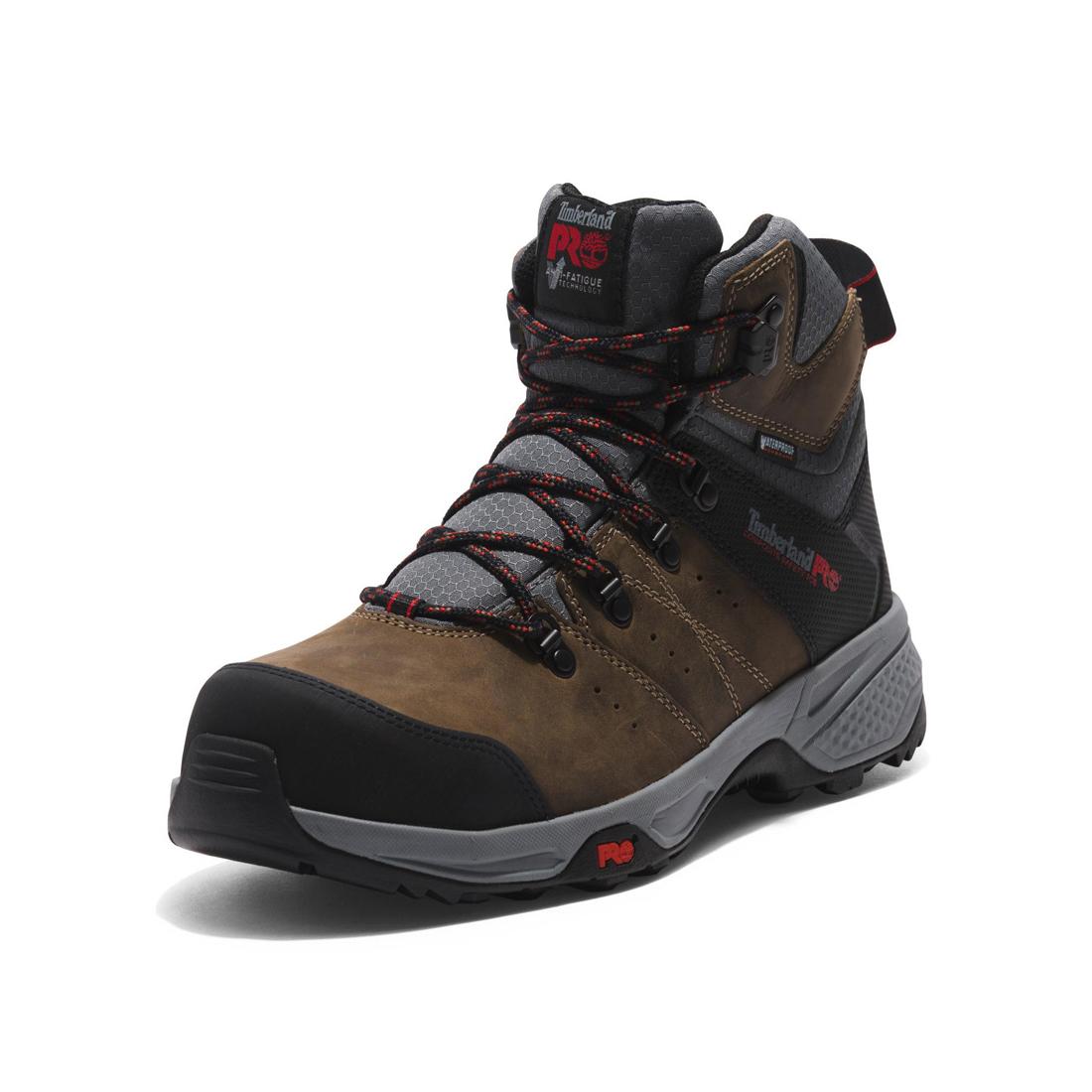 Switchback 6 Inch Composite Toe Waterproof Work Boots for Men - Brown/Grey Safety Shoes for Construction, Hiking & Outdoor Work