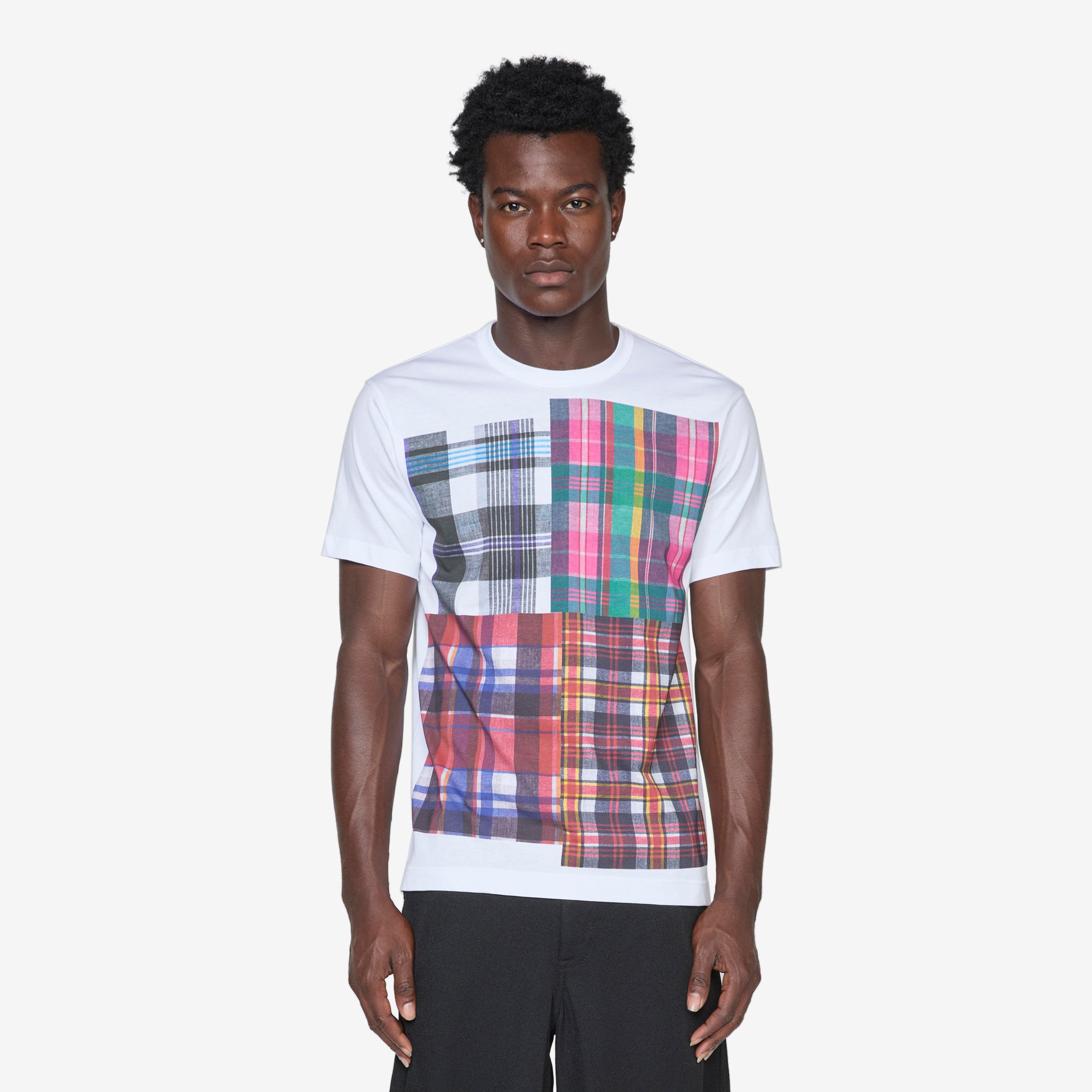 Stylish Tartan Print White T-Shirt for Men & Women | Comfortable Cotton Casual Tee | Perfect for Everyday Wear, Outfits & Layering