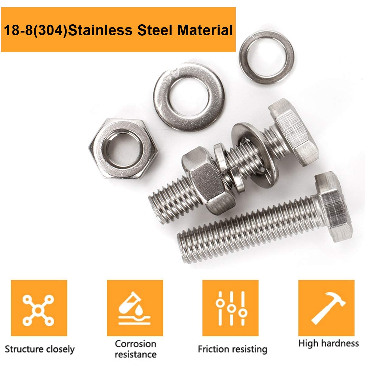1/4-20x1 Stainless Steel Hex Screws & Nuts Kit (10 Sets) - for DIY & Repairs