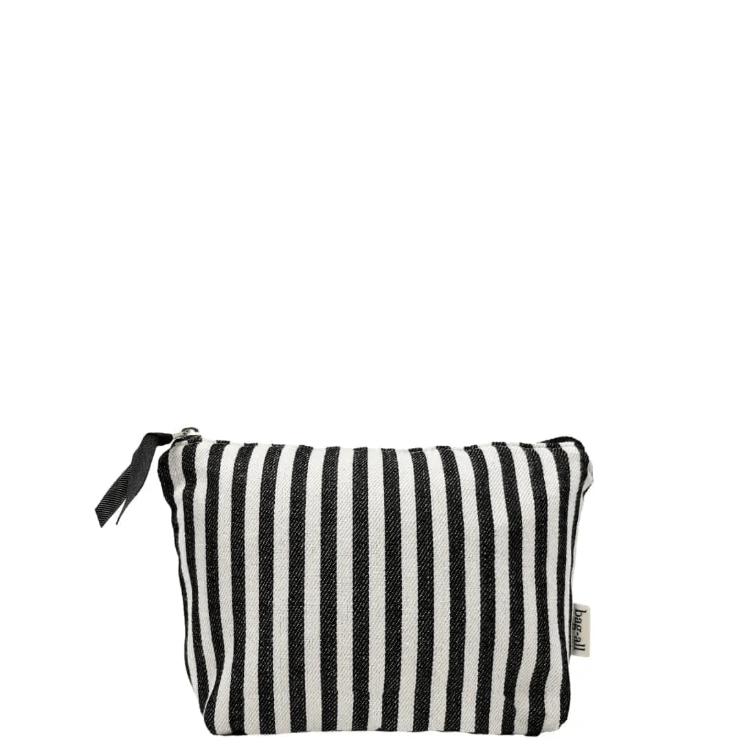 Waterproof Striped Makeup Bag with Pink Coated Lining - Travel Cosmetic Organizer for Women | Perfect for Gym, Vacation & Daily Essentials Storage