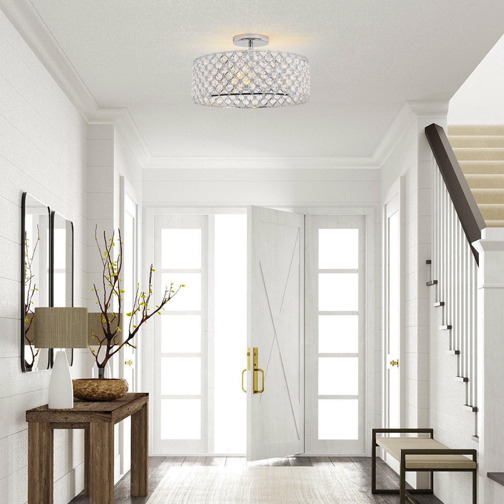 15 Inch 3-Light Modern Chrome Semi-Flush Mount Ceiling Light Fixture - Perfect for Bedroom, Living Room, and Hallway Lighting