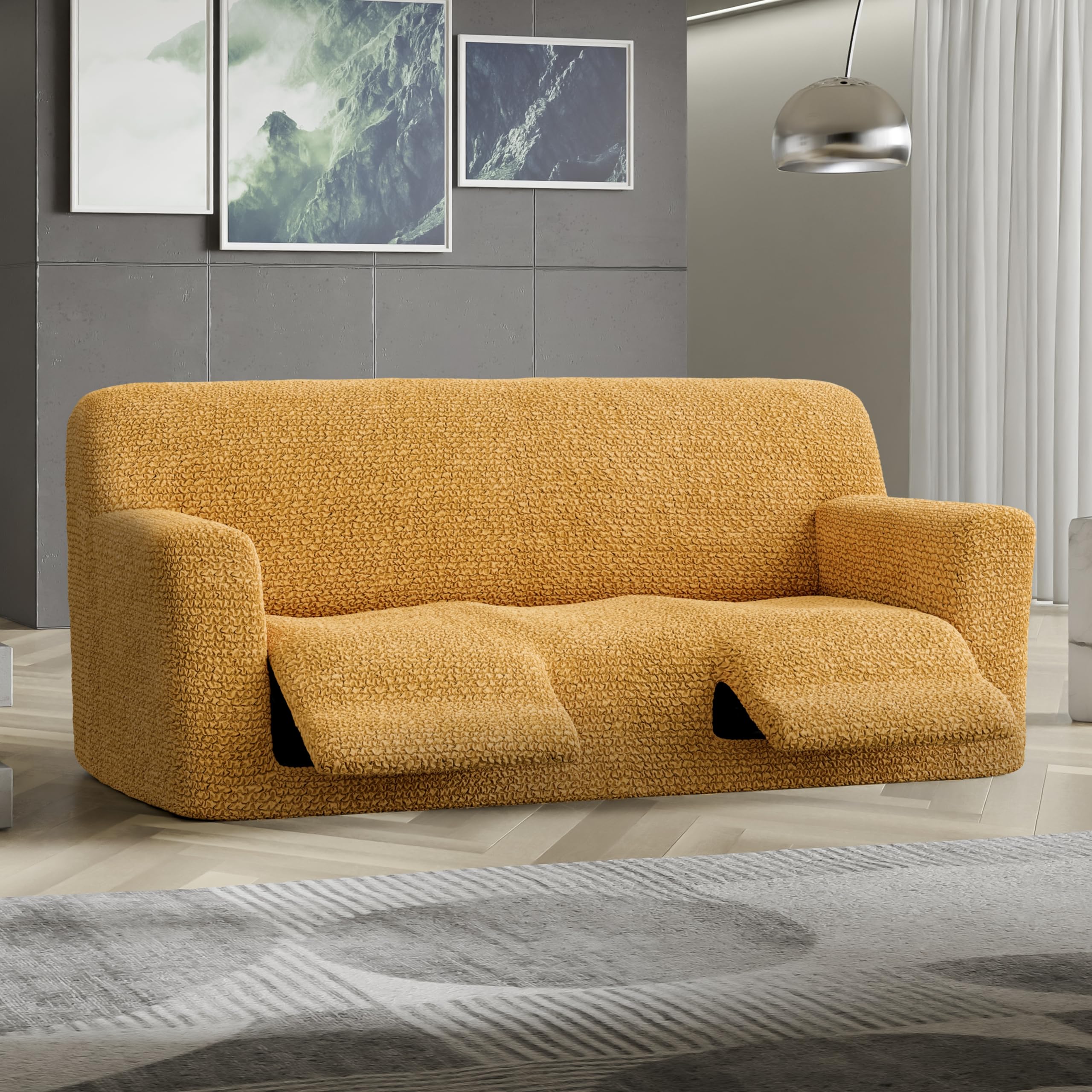 PAULATO BY GA.I.CO. Recliner Sofa Cover - Stretchable 1-Piece Slipcover for Reclining Couches - Soft Polyester Fabric Furniture Protector - Microfiber Collection in Mango Color - Perfect for Living Room, Home Theater & Office Use