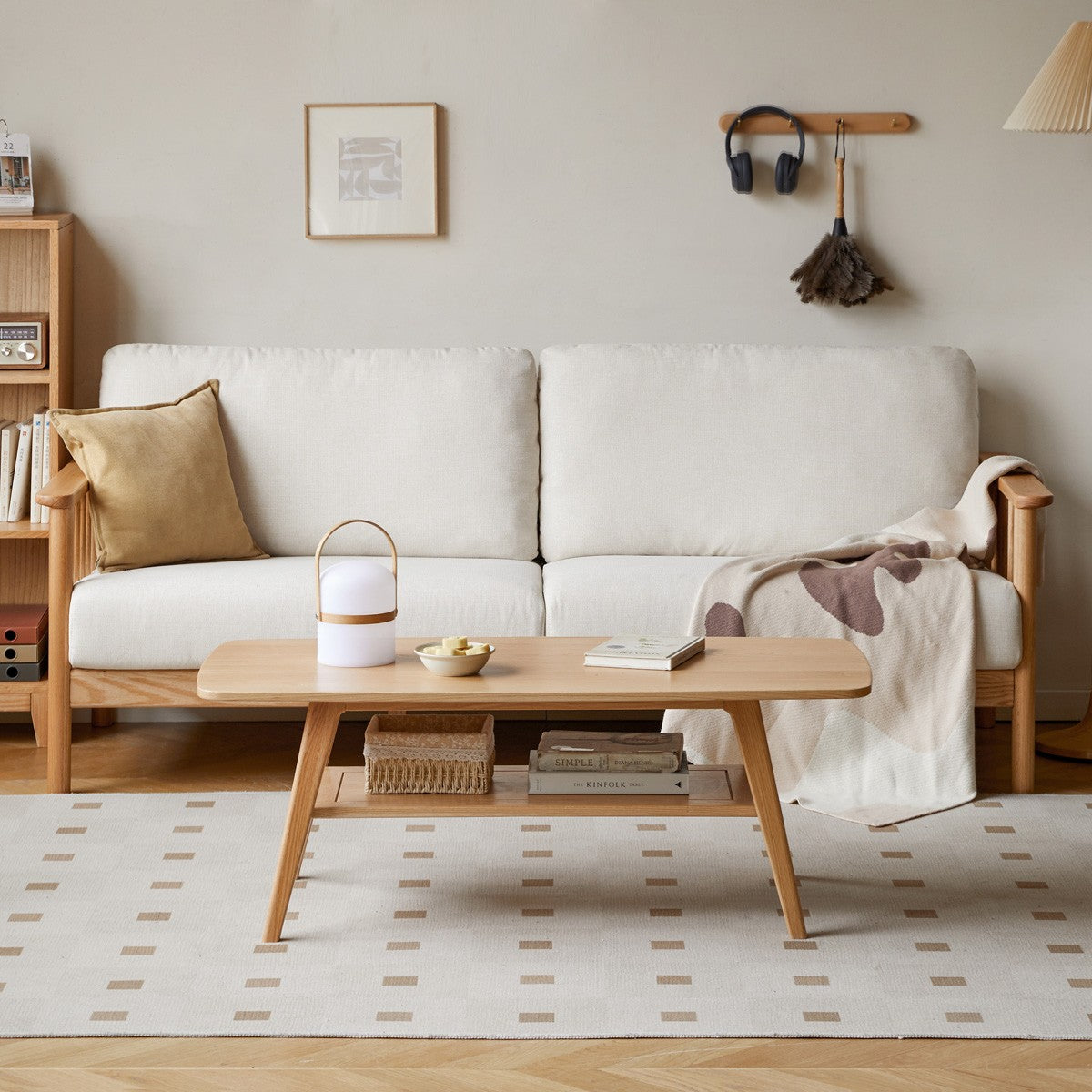 Solid Oak Wood Sofa with Premium Fabric Upholstery - Durable & Stylish Living Room Furniture for Home & Office Comfort