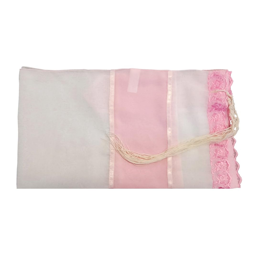 Personalized Pink Lace Tallit for Women & Girls - Handmade Bat Mitzvah Prayer Shawl from Israel - Perfect for Jewish Ceremonies, Synagogue Worship & Special Occasions