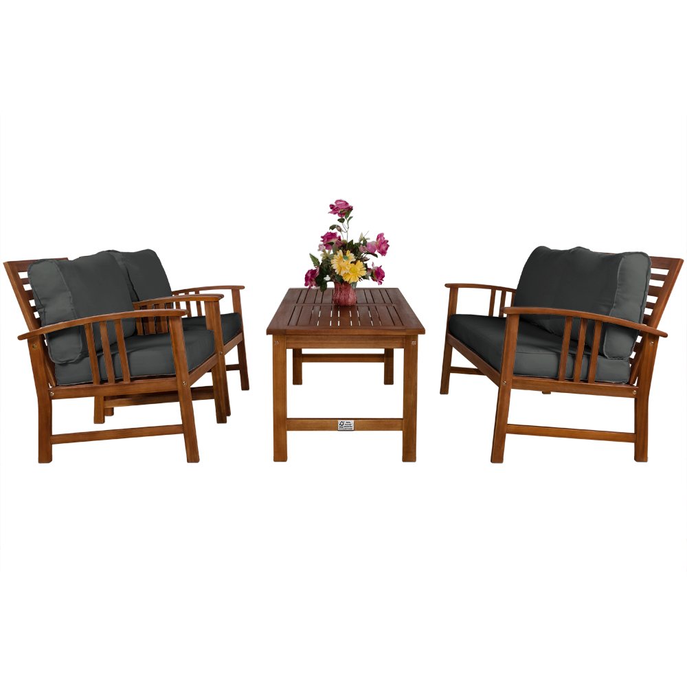 CASARIA® Outdoor Garden Furniture Set - FSC® Certified Acacia Wood Patio Sofa with Thick Cushions, Grey | Durable All-Weather Lounge Seating for Deck, Balcony, Backyard & Poolside Relaxation
