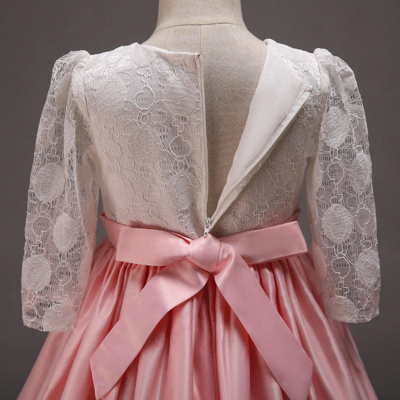 Elegant Lace A-Line Flower Girl Dress with Long Sleeves - Perfect for Weddings, Christenings & Special Occasions