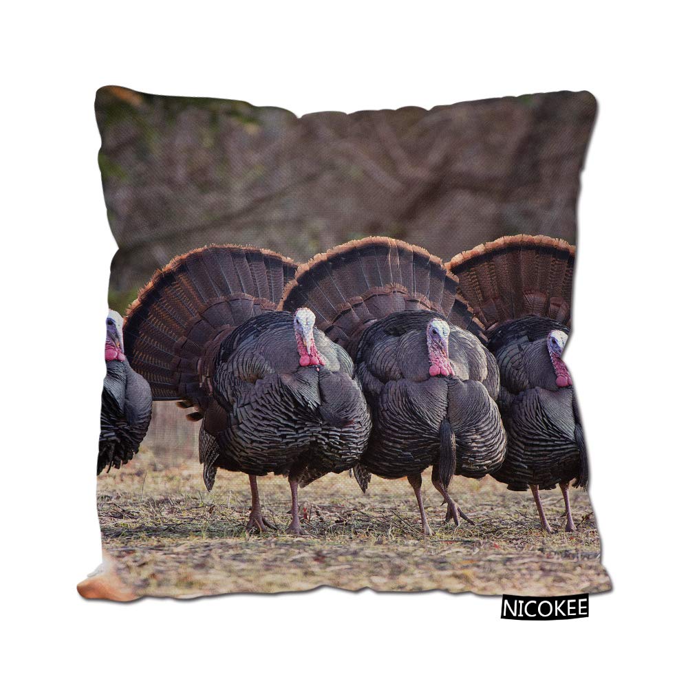 Premium Cotton Linen Pillow Covers 18x18 Inches - Turkey Hunting Themed Decorative Throw Pillow Cases for Couch, Sofa & Bed - Perfect for Rustic Cabin, Lodge & Hunting Cabin Home Decor