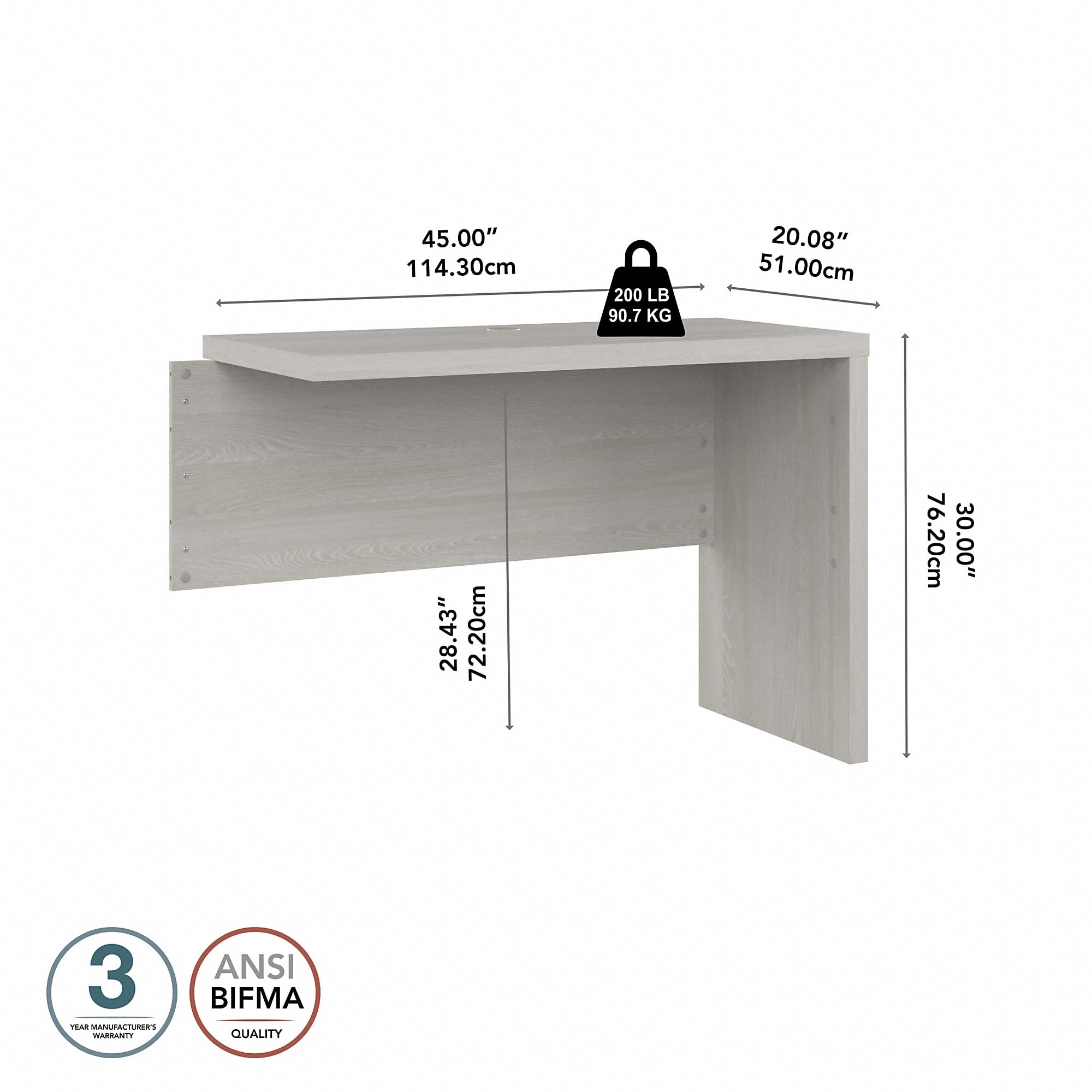 Bush Business Furniture Echo 42W Desk Return/Bridge in Gray Sand - Home Office Desk for Small Spaces, Workstation & Study Room Setup