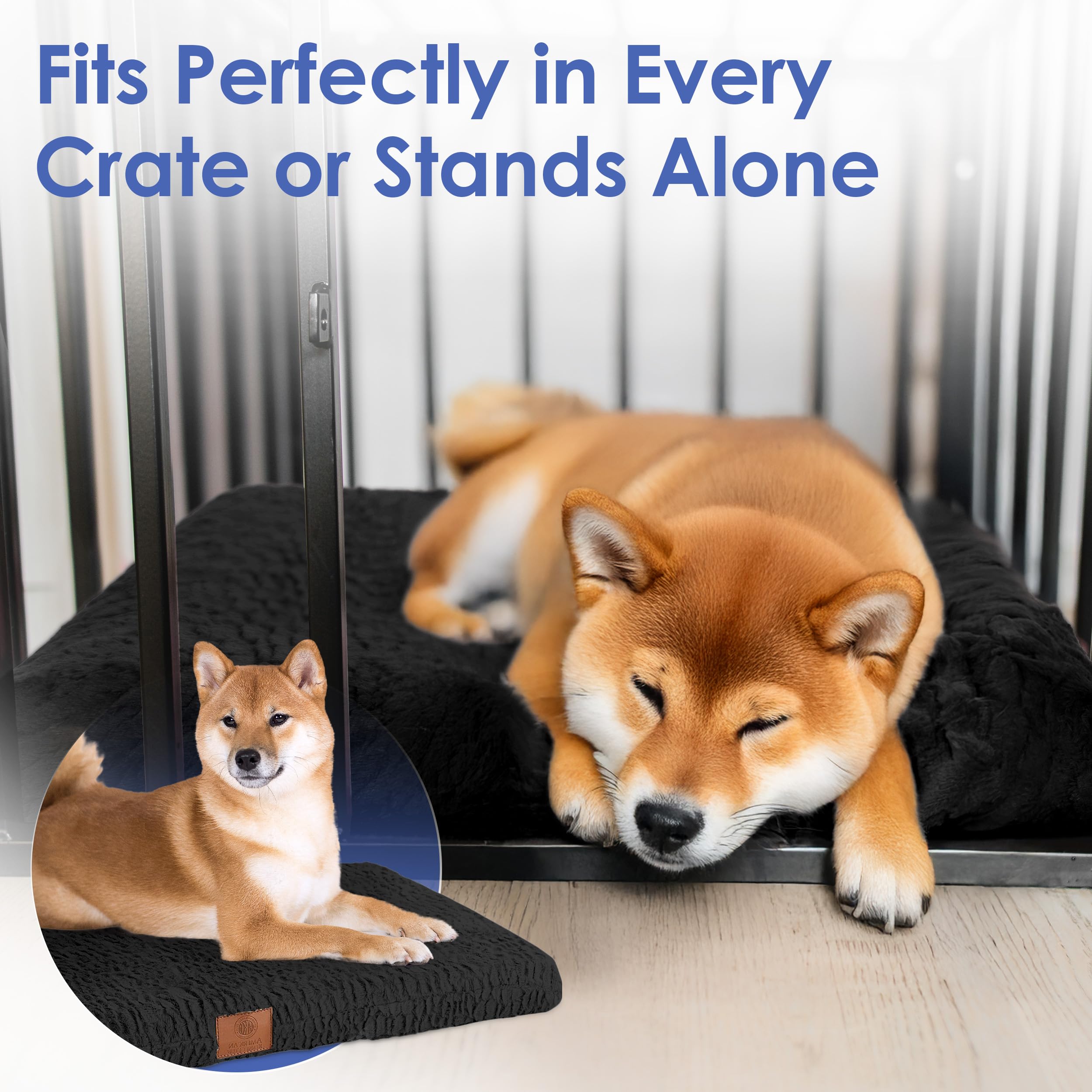 AKC Orthopedic Memory Foam Dog Crate Bed - Egg Crate Foam Support with Washable Cover & Non-Slip Bottom - Relieves Joint Pain & Arthritis - Breathable & Durable Pet Bed - 36x23 Inches Black - Perfect for Crates, Kennels & Senior Dogs with Aches